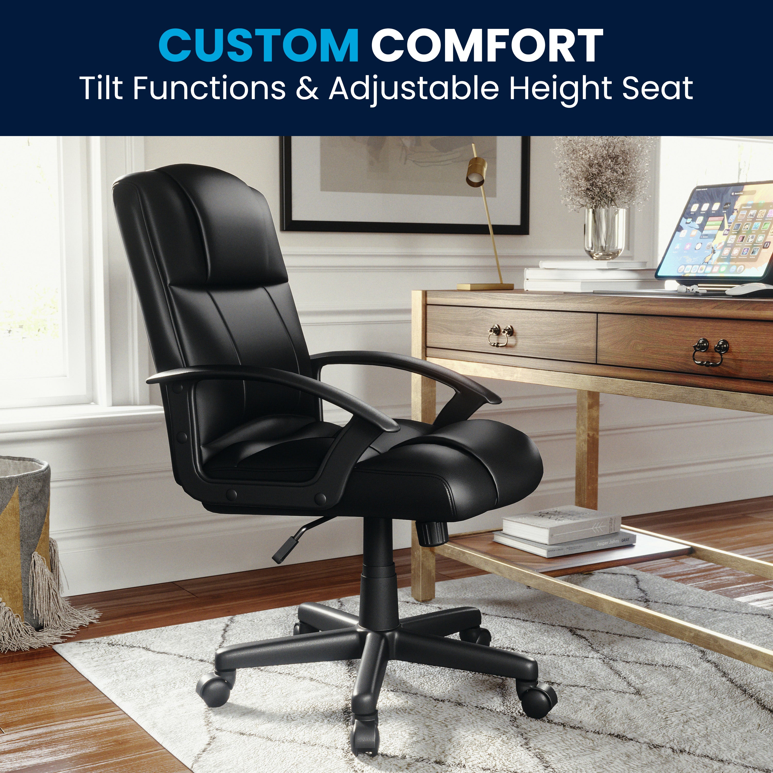Coffman Flash Fundamentals Mid-Back Black LeatherSoft-Padded Task Office Chair with Arms
