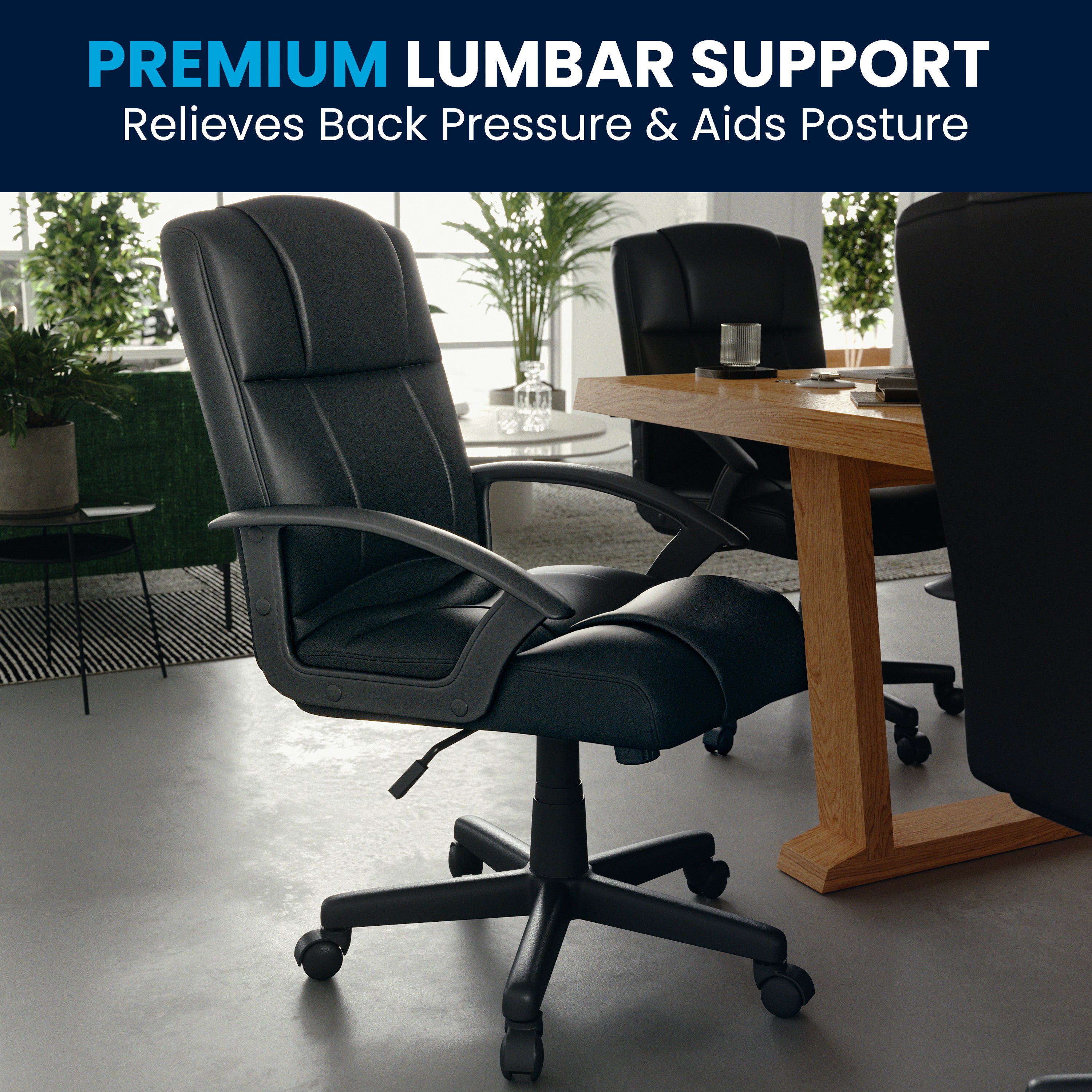 Coffman Flash Fundamentals Mid-Back Black LeatherSoft-Padded Task Office Chair with Arms