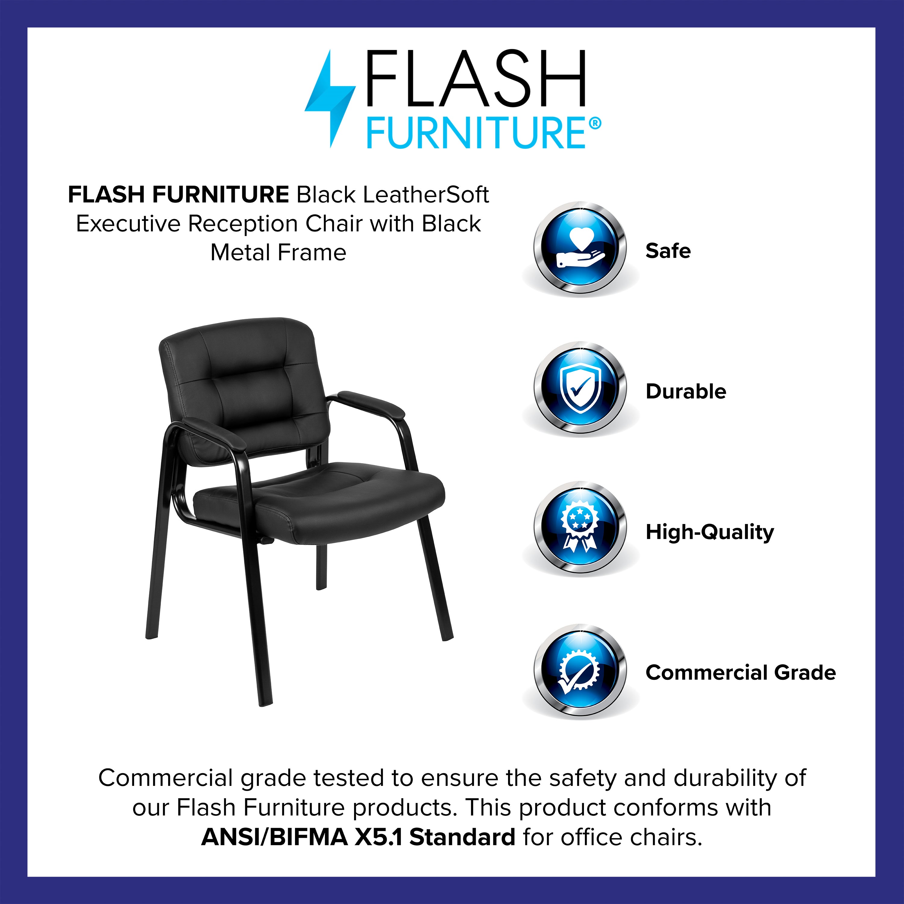 Darwin Flash Fundamentals Black LeatherSoft Executive Reception Chair with Black Metal Frame