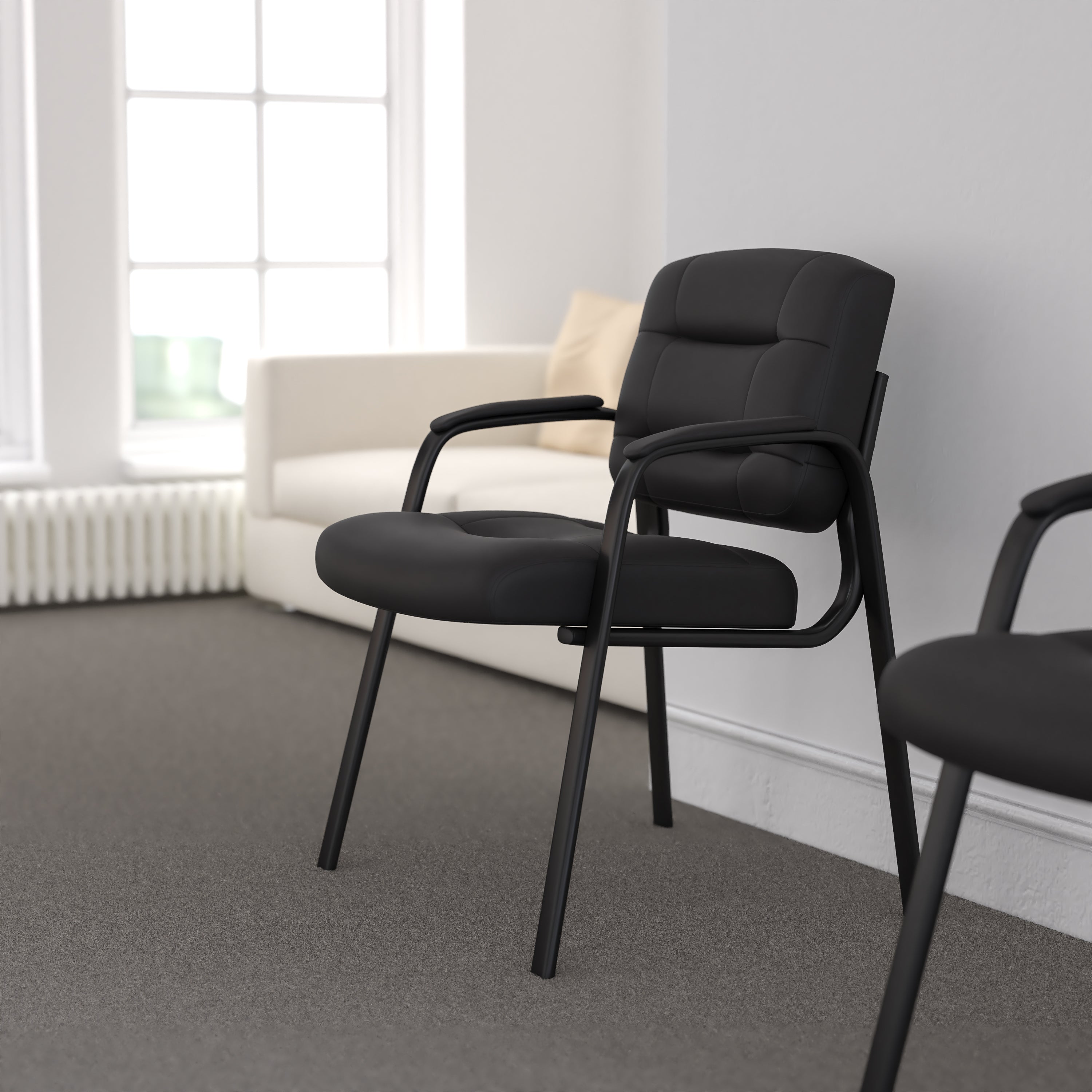 Darwin Flash Fundamentals Black LeatherSoft Executive Reception Chair with Black Metal Frame