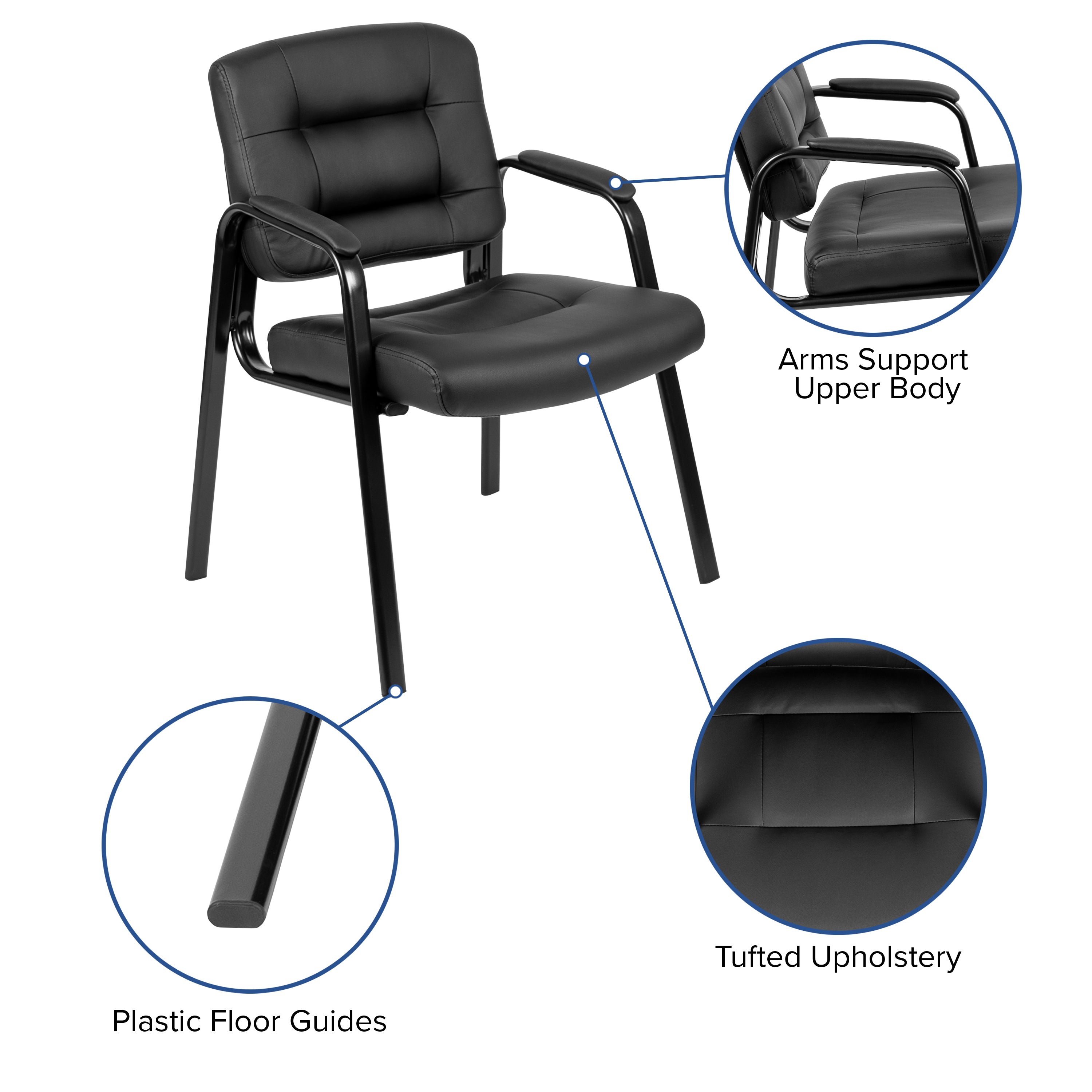 Darwin Flash Fundamentals Black LeatherSoft Executive Reception Chair with Black Metal Frame