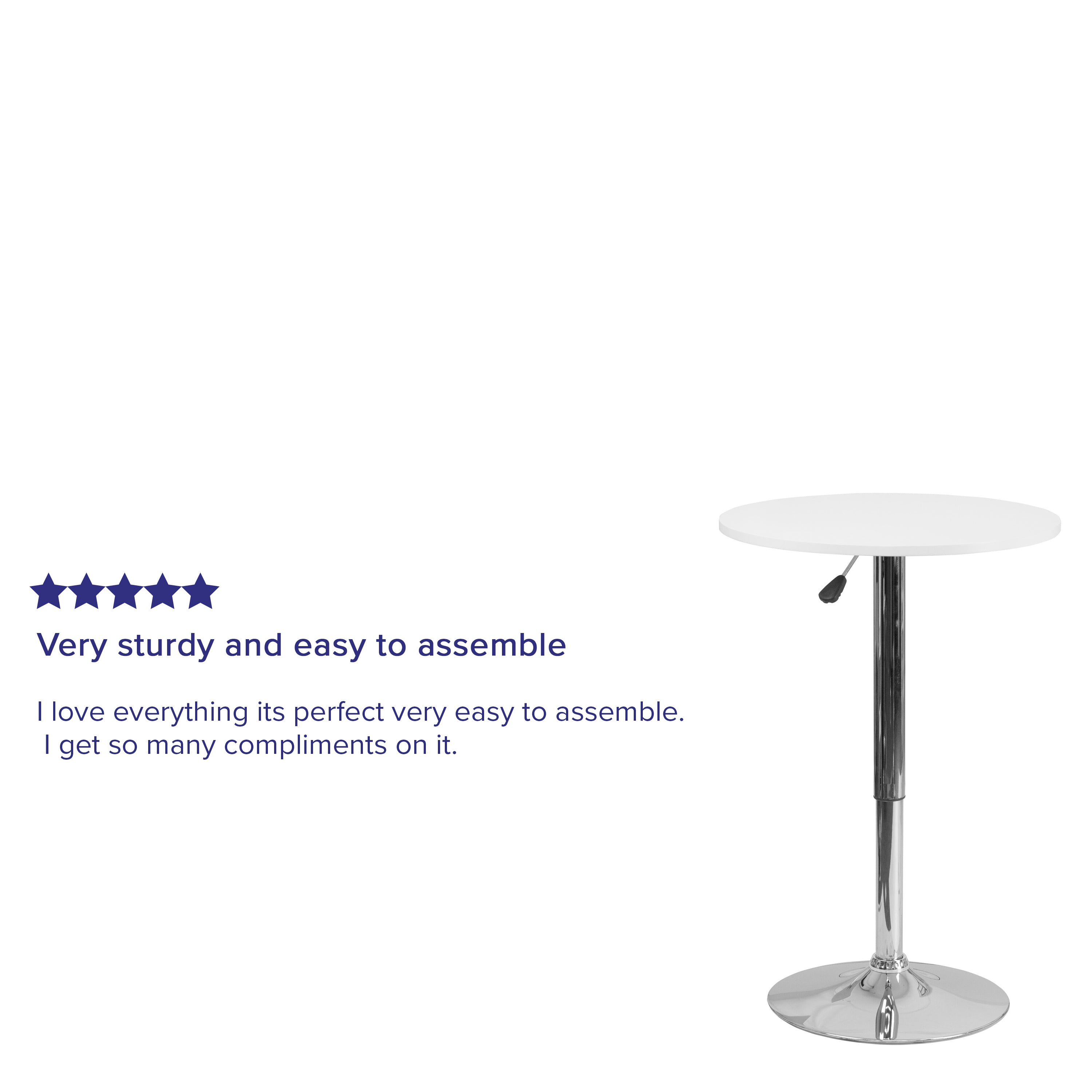 Pearl 23.75'' Round Adjustable Height White Wood Table (Adjustable Range 26.25'' - 35.75'')
