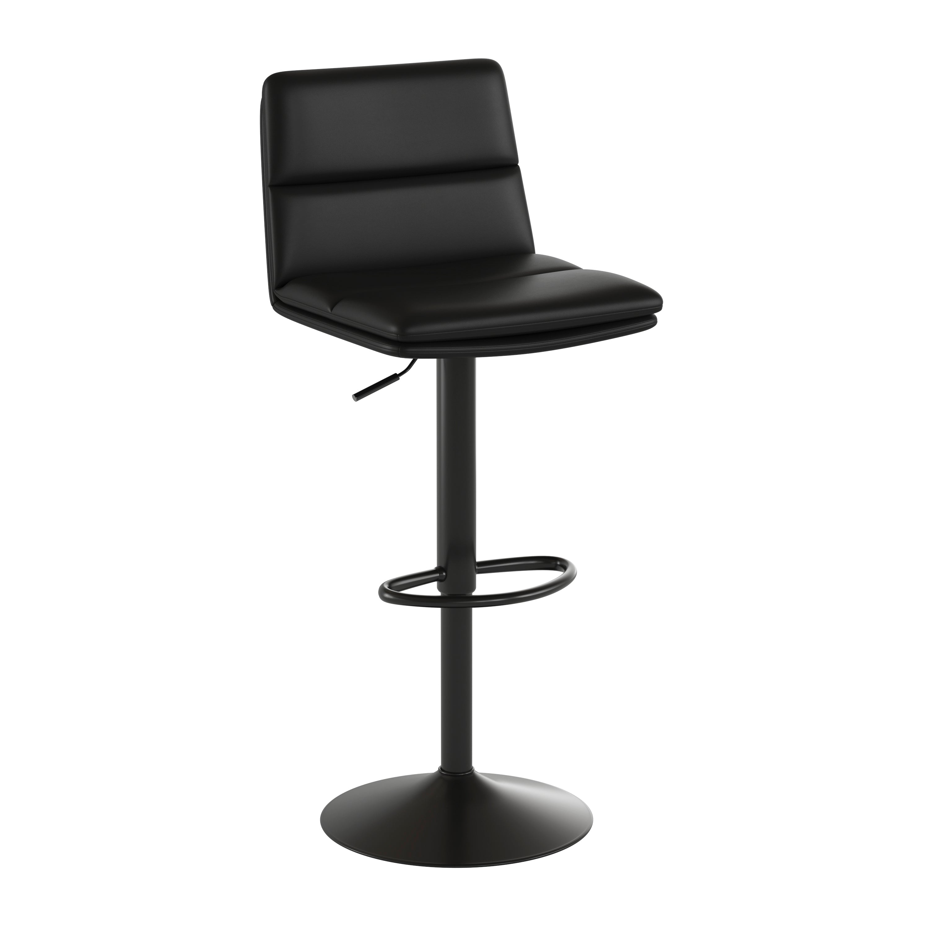 Hughes Commercial Grade Modern Mid-Back Adjustable Height LeatherSoft Channel Stitched Barstools, Set of 2, Black