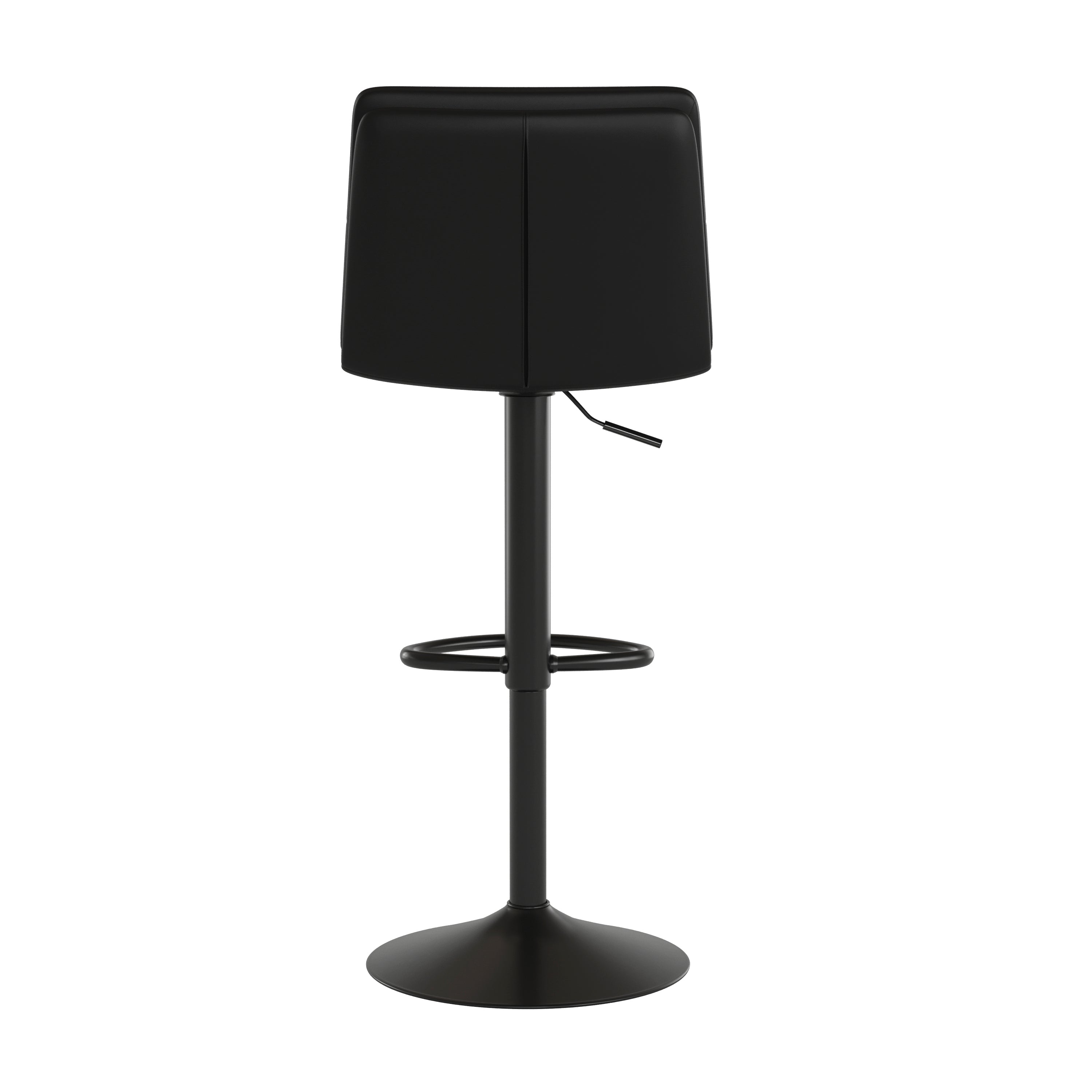 Hughes Commercial Grade Modern Mid-Back Adjustable Height LeatherSoft Channel Stitched Barstools, Set of 2, Black