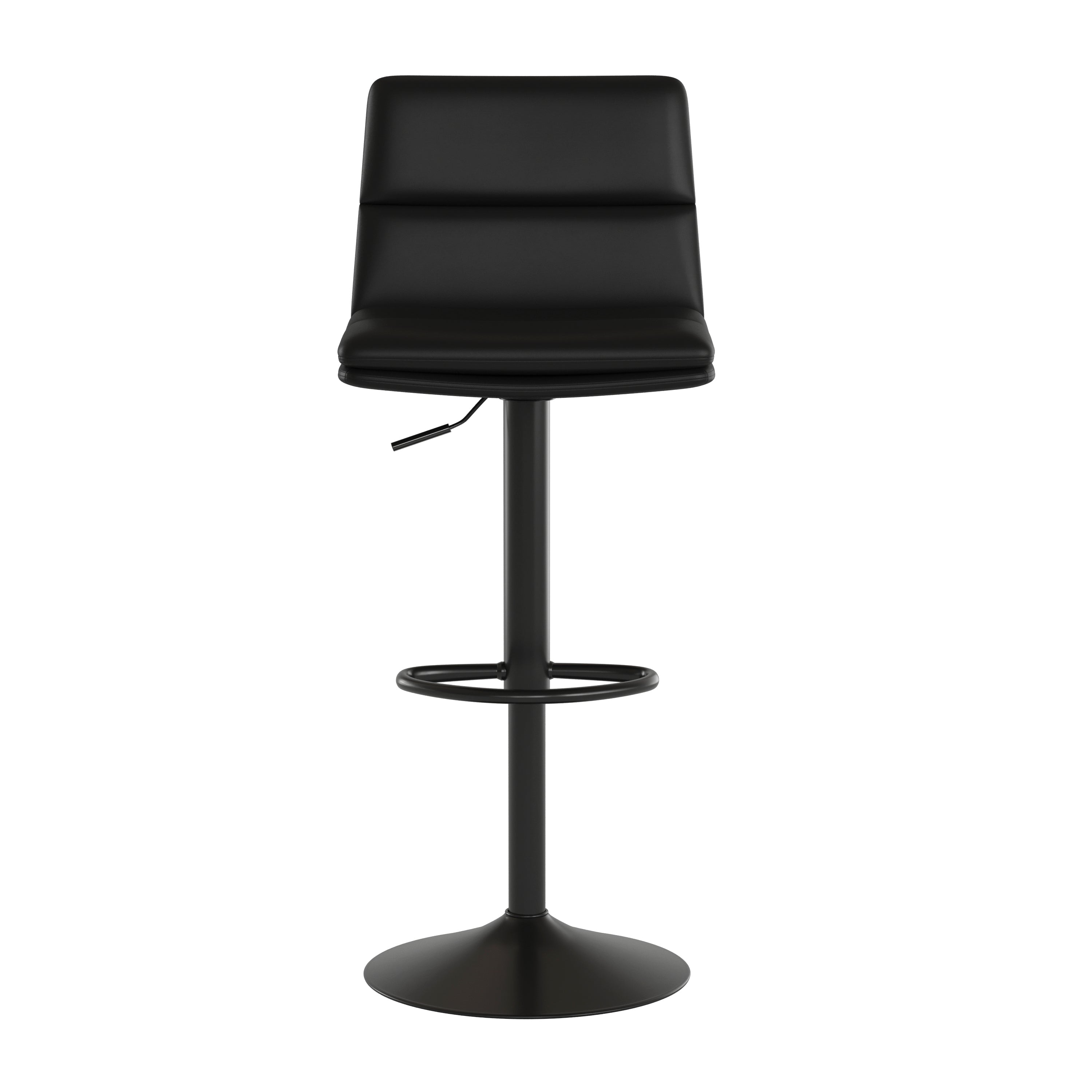 Hughes Commercial Grade Modern Mid-Back Adjustable Height LeatherSoft Channel Stitched Barstools, Set of 2, Black