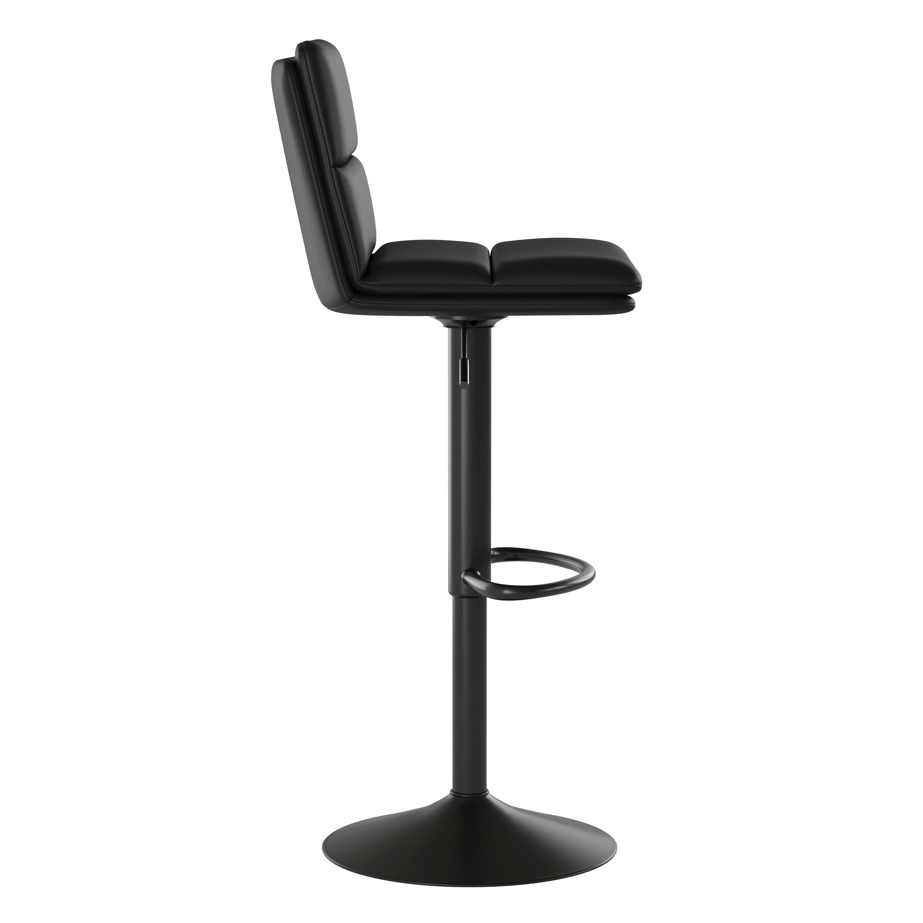 Hughes Commercial Grade Modern Mid-Back Adjustable Height LeatherSoft Channel Stitched Barstools, Set of 2, Black
