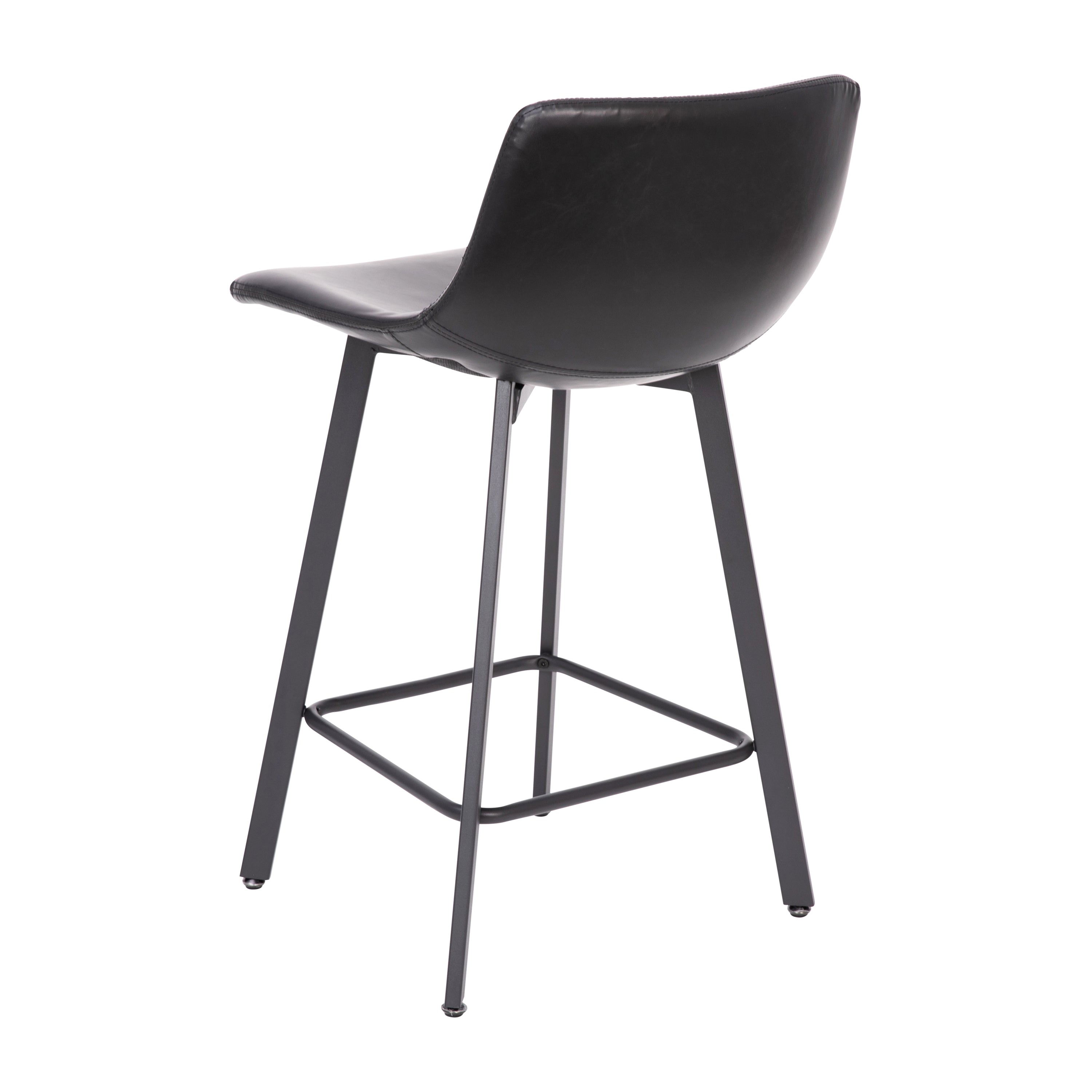 Caleb Modern Armless 24 Inch Counter Height Stools Commercial Grade with Footrests in Black LeatherSoft and Black Matte Metal Frames, Set of 2