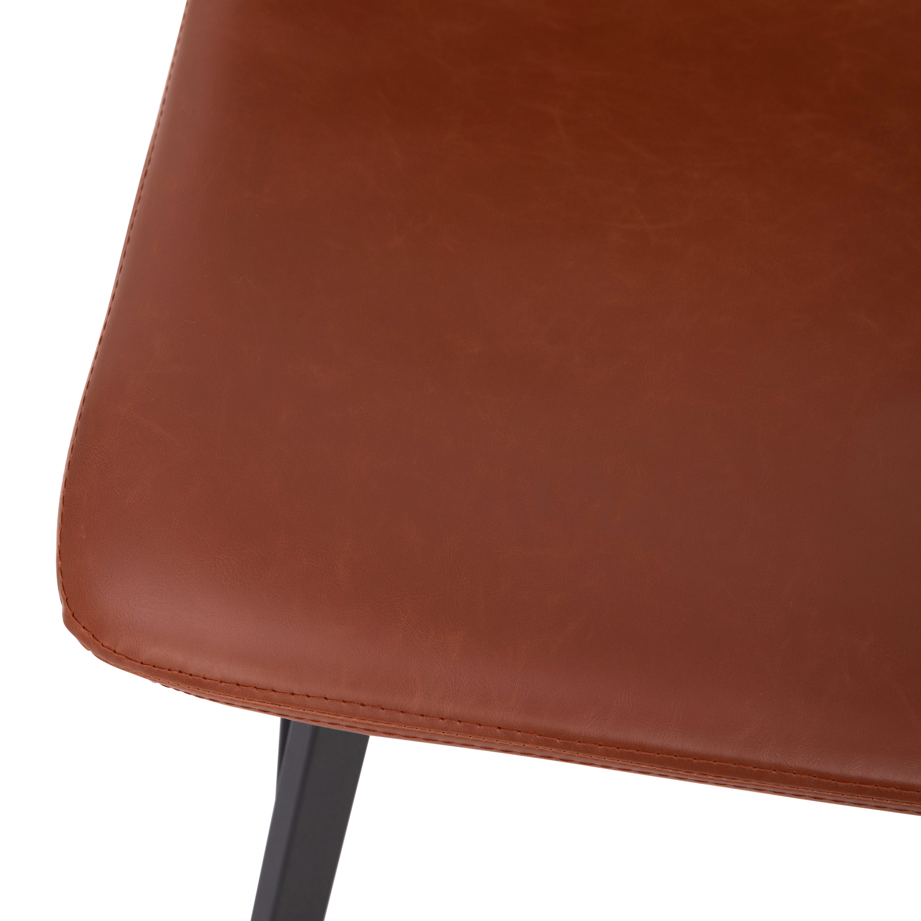 Caleb Modern Armless 24 Inch Counter Height Stools Commercial Grade with Footrests in Cognac LeatherSoft and Black Matte Metal Frames, Set of 2