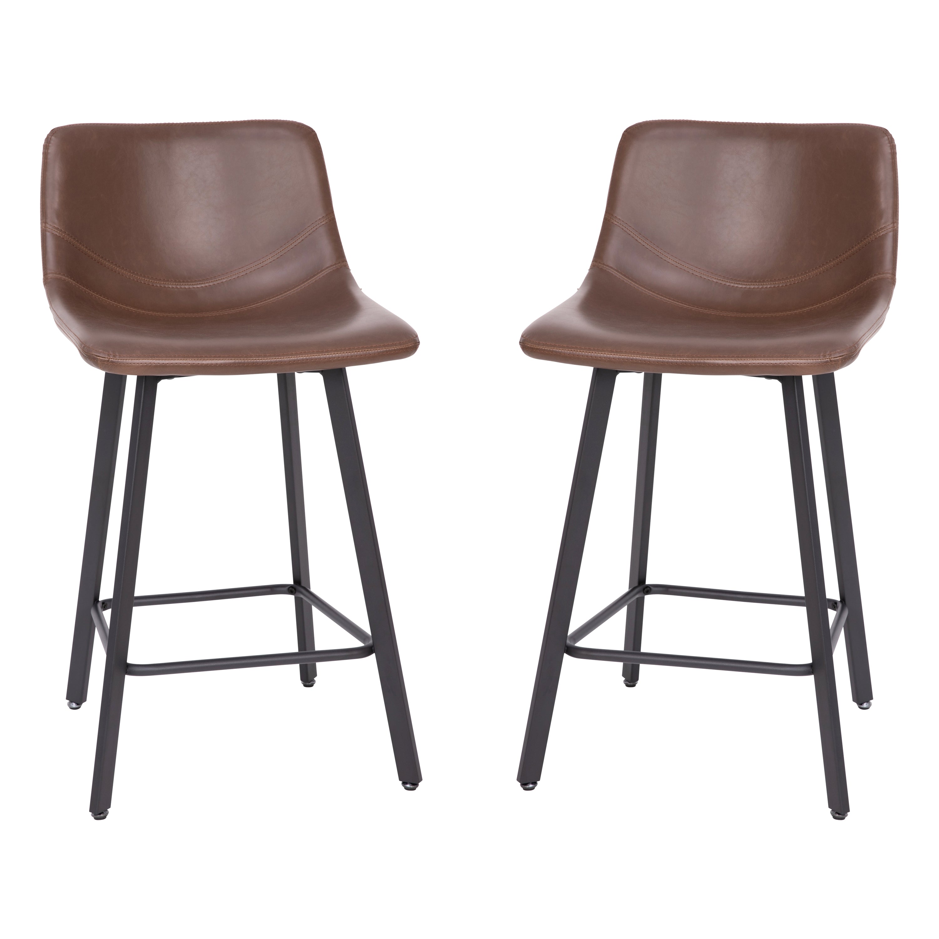 Caleb Modern Armless 24 Inch Counter Height Stools Commercial Grade w/Footrests in Chocolate Brown LeatherSoft and Black Matte Metal Frames, Set of 2