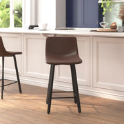Caleb Modern Armless 24 Inch Counter Height Stools Commercial Grade w/Footrests in Chocolate Brown LeatherSoft and Black Matte Metal Frames, Set of 2