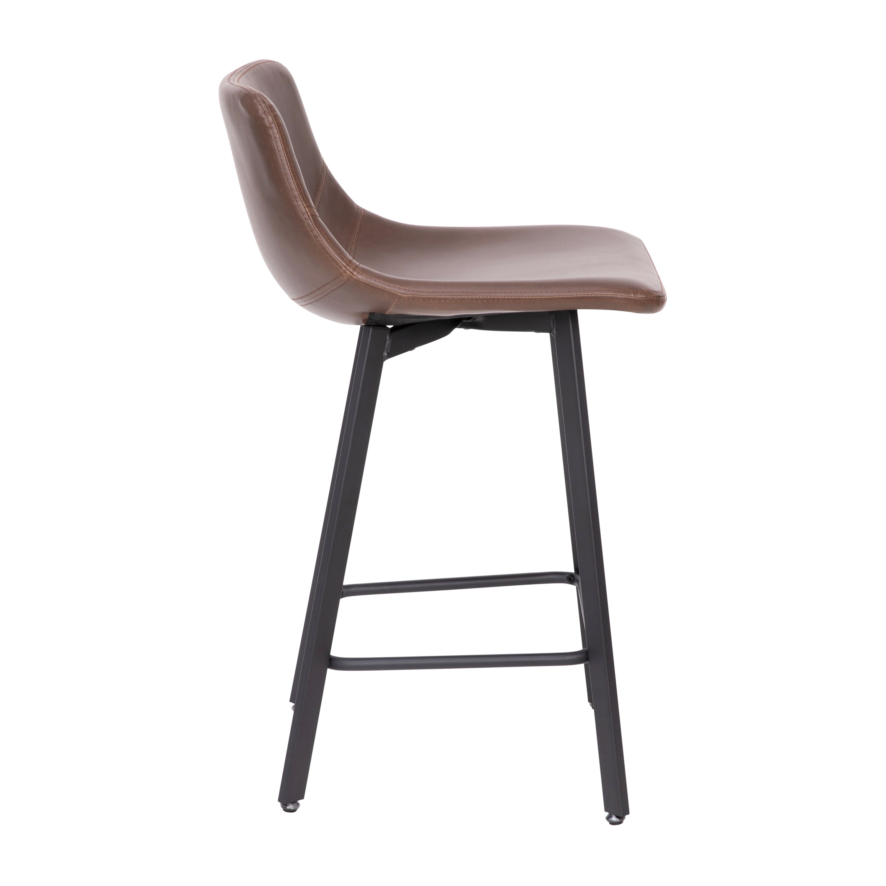 Caleb Modern Armless 24 Inch Counter Height Stools Commercial Grade w/Footrests in Chocolate Brown LeatherSoft and Black Matte Metal Frames, Set of 2