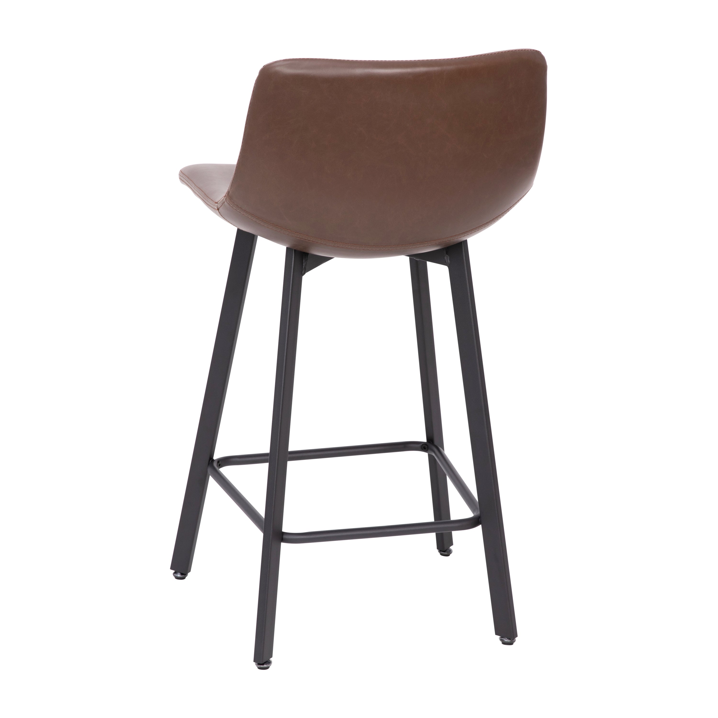 Caleb Modern Armless 24 Inch Counter Height Stools Commercial Grade w/Footrests in Chocolate Brown LeatherSoft and Black Matte Metal Frames, Set of 2