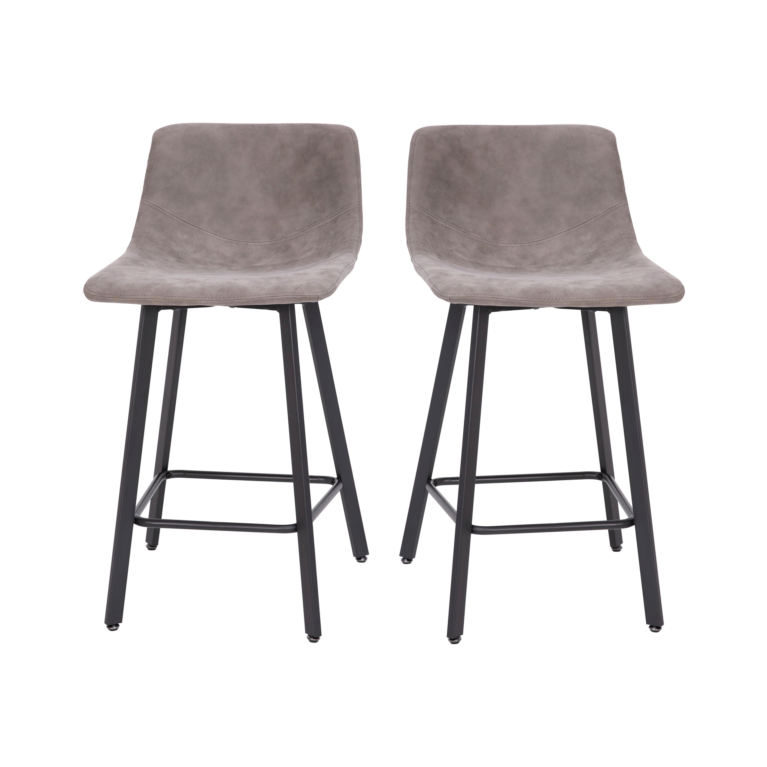 Caleb Modern Armless 24 Inch Counter Height Stools Commercial Grade with Footrests in Gray LeatherSoft and Black Matte Metal Frames, Set of 2