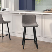 Caleb Modern Armless 24 Inch Counter Height Stools Commercial Grade with Footrests in Gray LeatherSoft and Black Matte Metal Frames, Set of 2