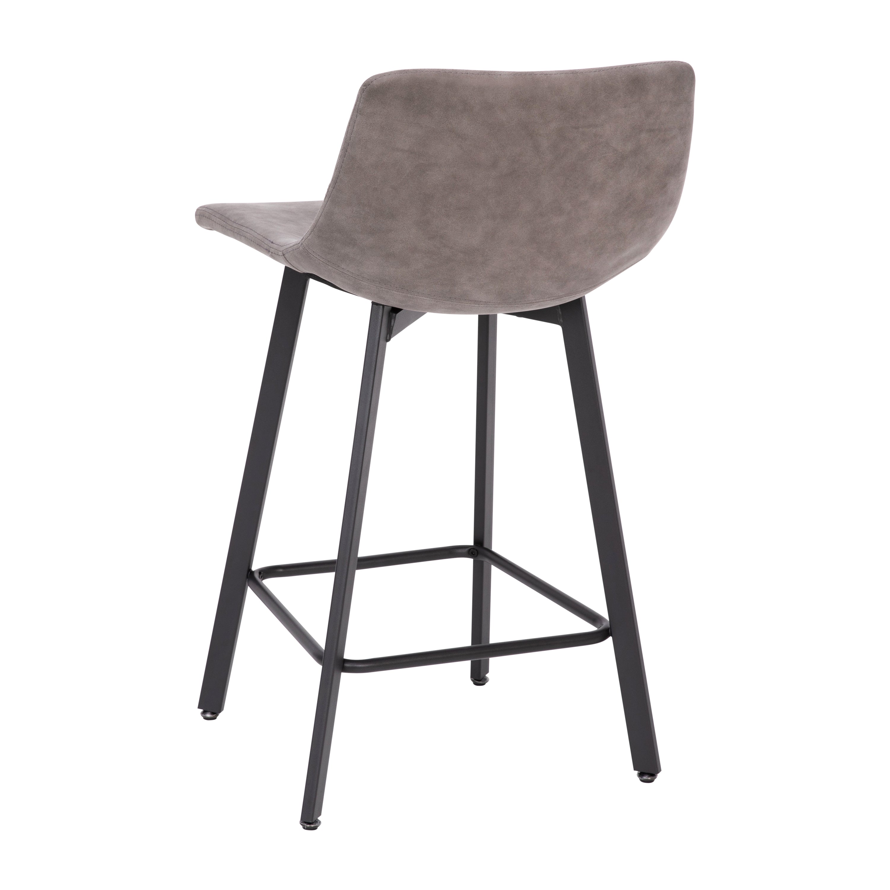 Caleb Modern Armless 24 Inch Counter Height Stools Commercial Grade with Footrests in Gray LeatherSoft and Black Matte Metal Frames, Set of 2