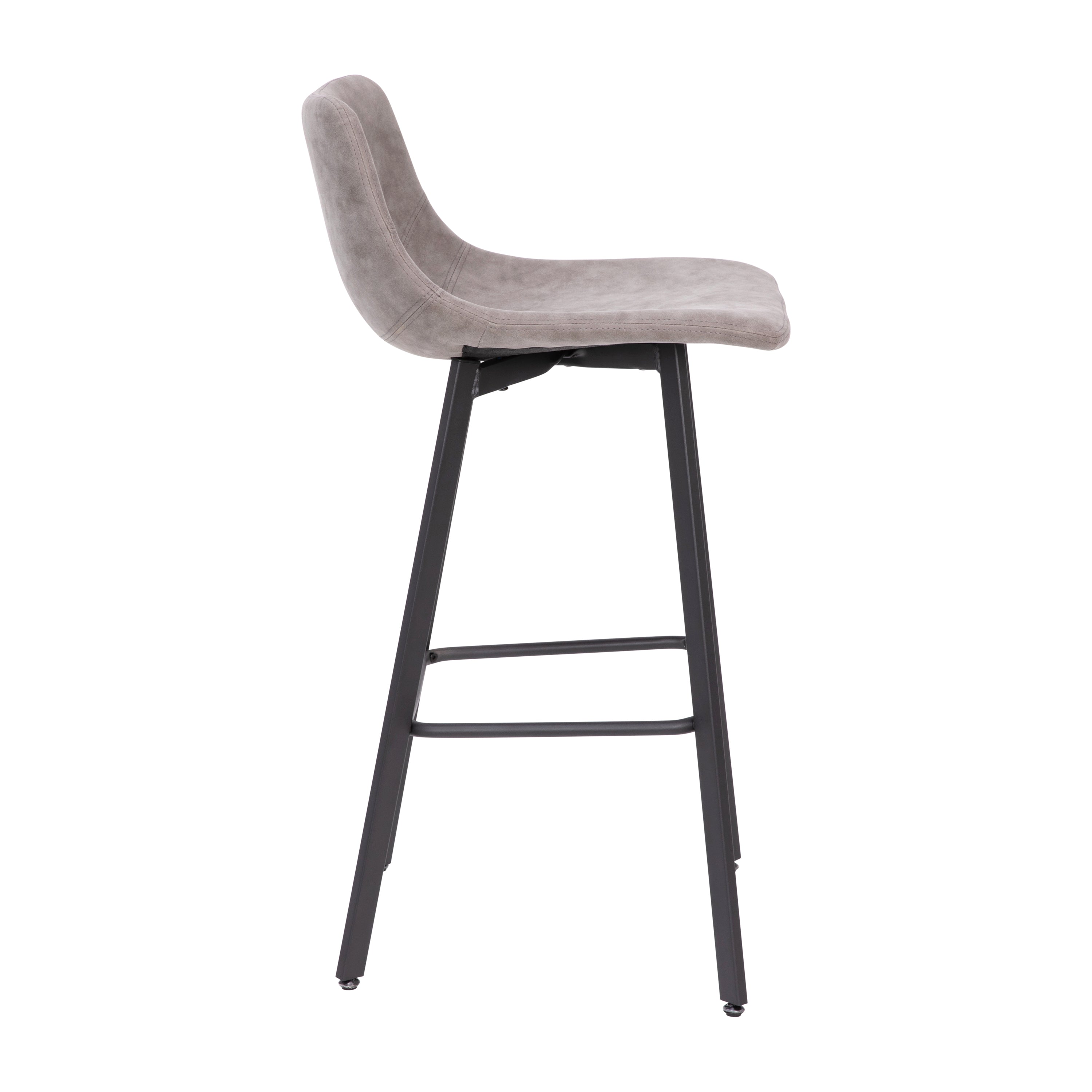 Caleb Modern Armless 30 Inch Bar Height Commercial Grade Barstools with Footrests in Gray LeatherSoft and Black Matte Iron Frames, Set of 2