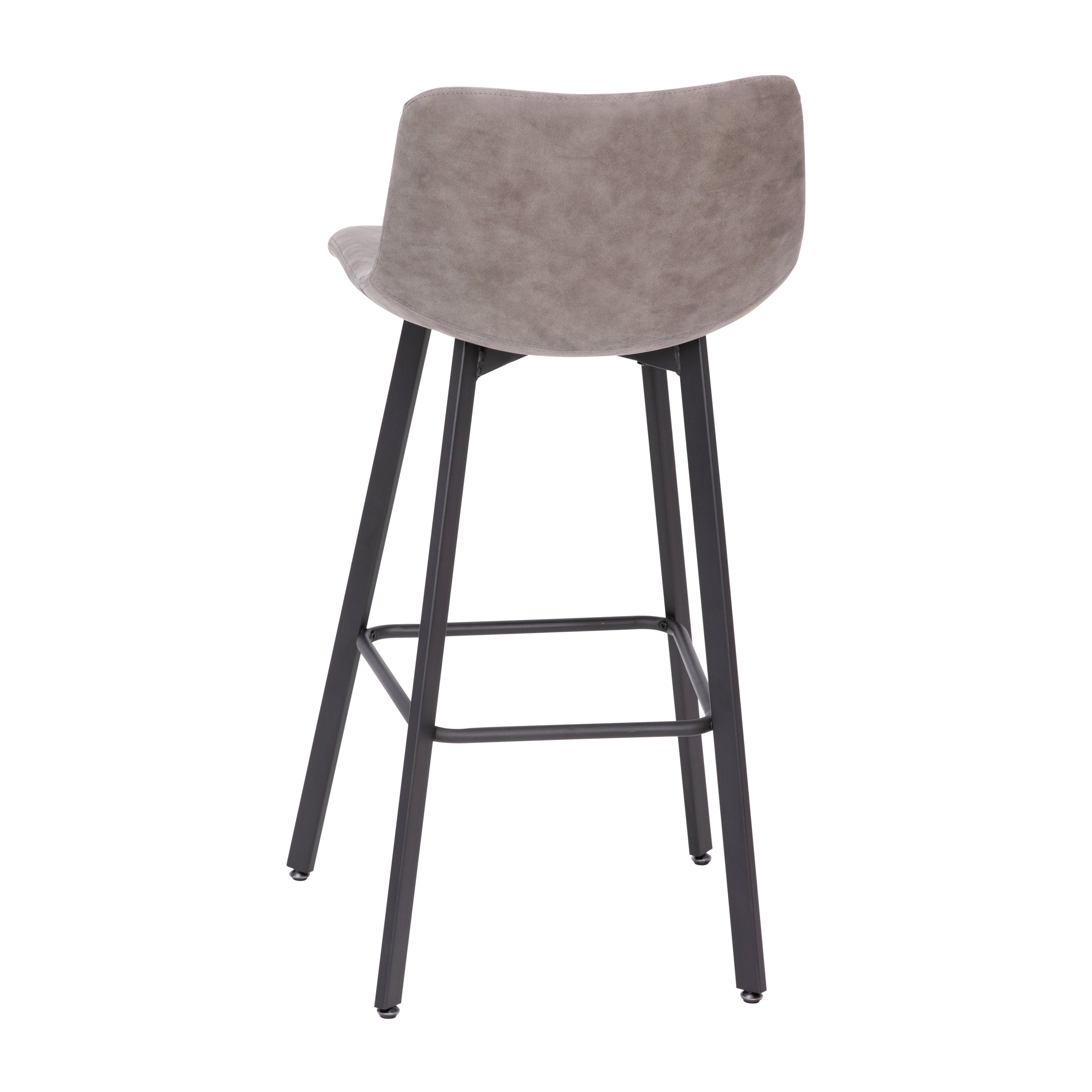 Caleb Modern Armless 30 Inch Bar Height Commercial Grade Barstools with Footrests in Gray LeatherSoft and Black Matte Iron Frames, Set of 2