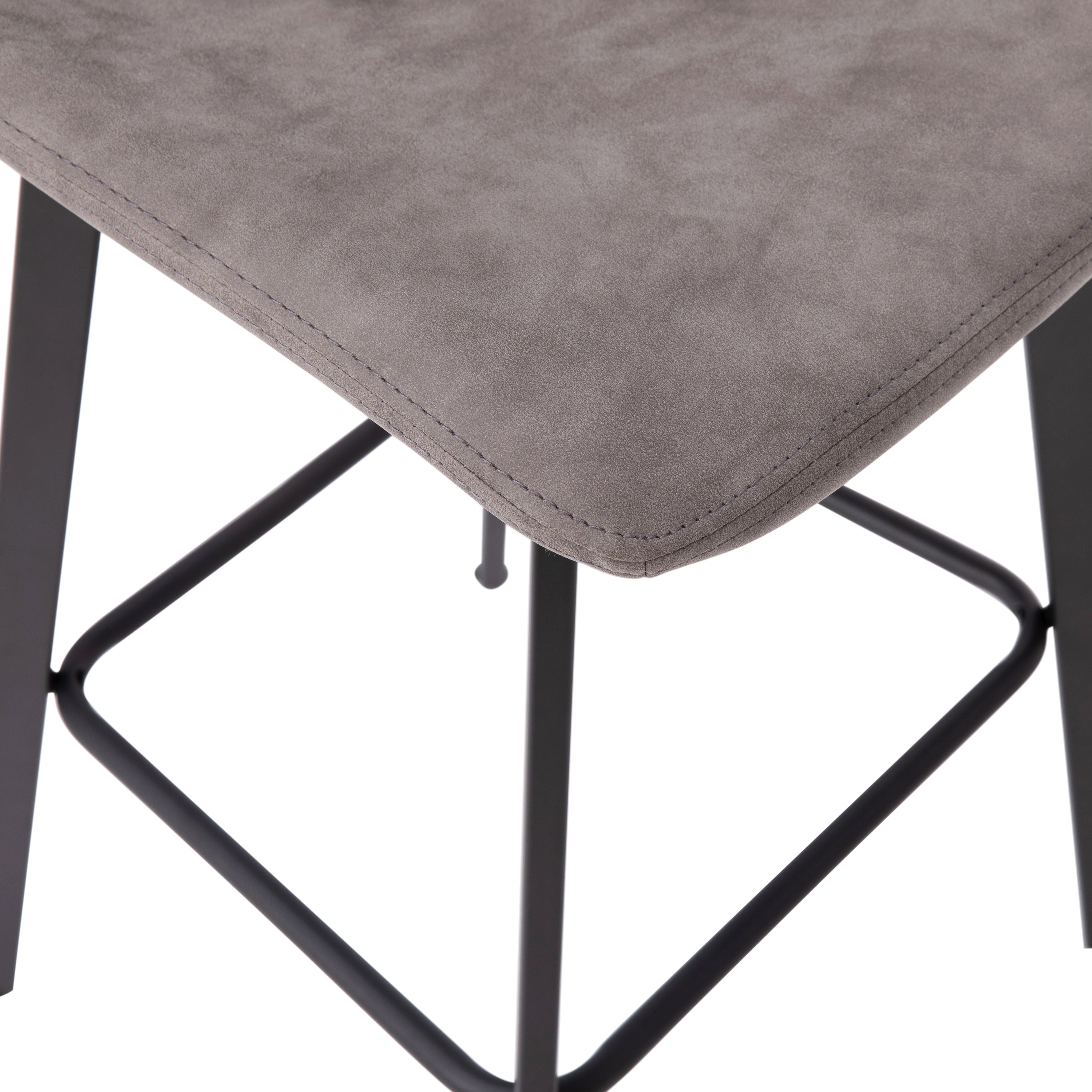 Caleb Modern Armless 30 Inch Bar Height Commercial Grade Barstools with Footrests in Gray LeatherSoft and Black Matte Iron Frames, Set of 2