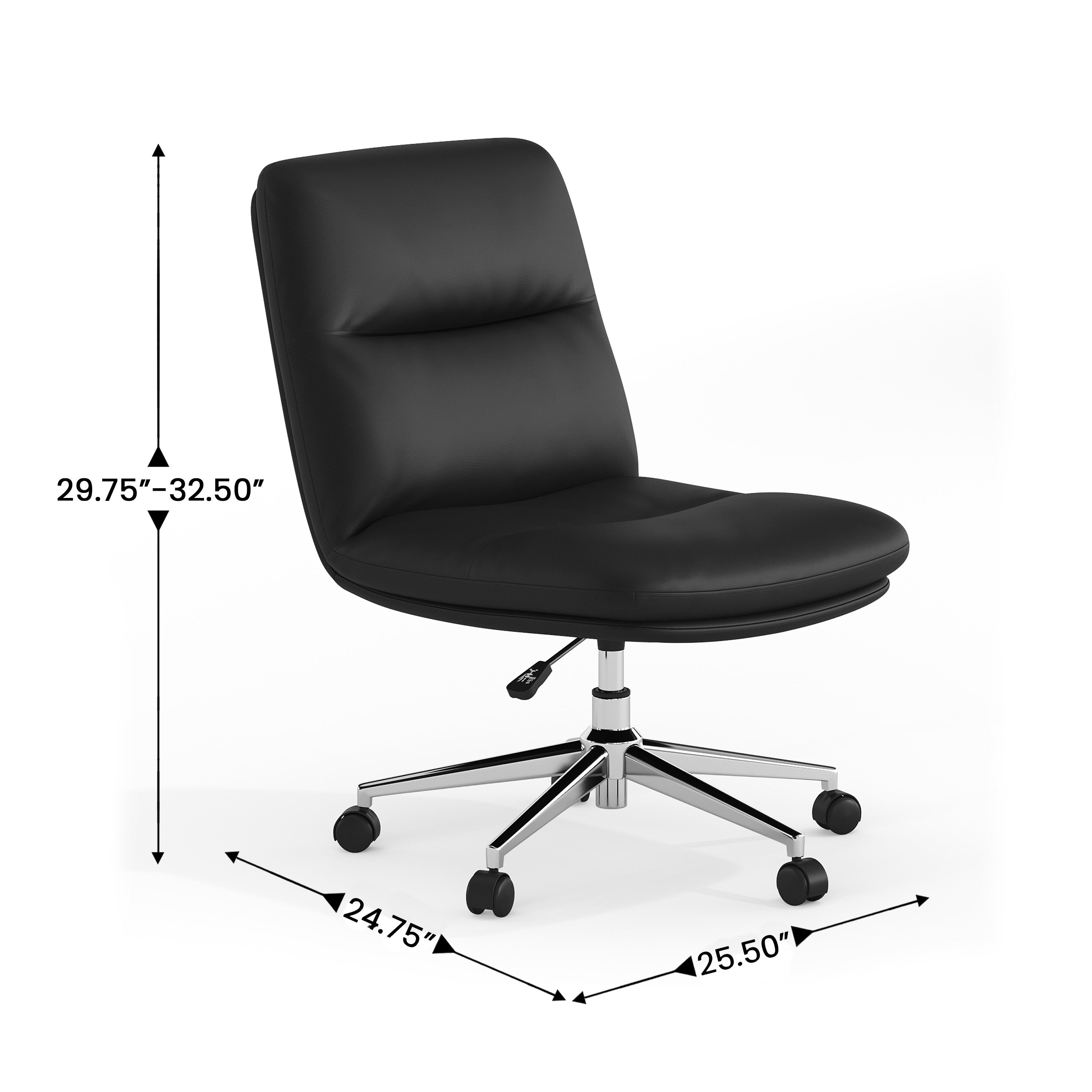 Chloe Commercial Mid-Back Black Padded LeatherSoft Armless Task Office Chair with Wheels, Adjustable Height, Swivel Function, and Chrome Frame