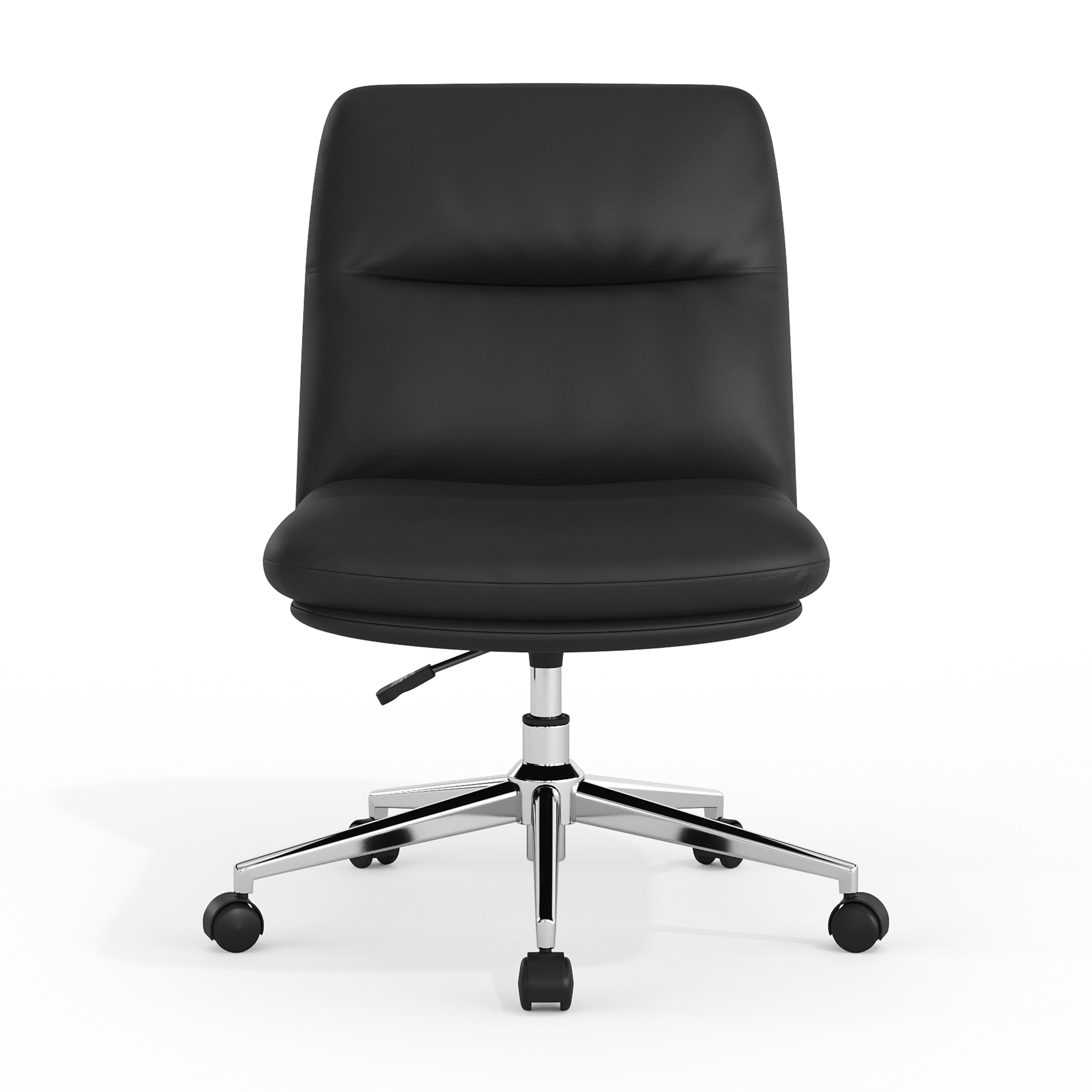 Chloe Commercial Mid-Back Black Padded LeatherSoft Armless Task Office Chair with Wheels, Adjustable Height, Swivel Function, and Chrome Frame