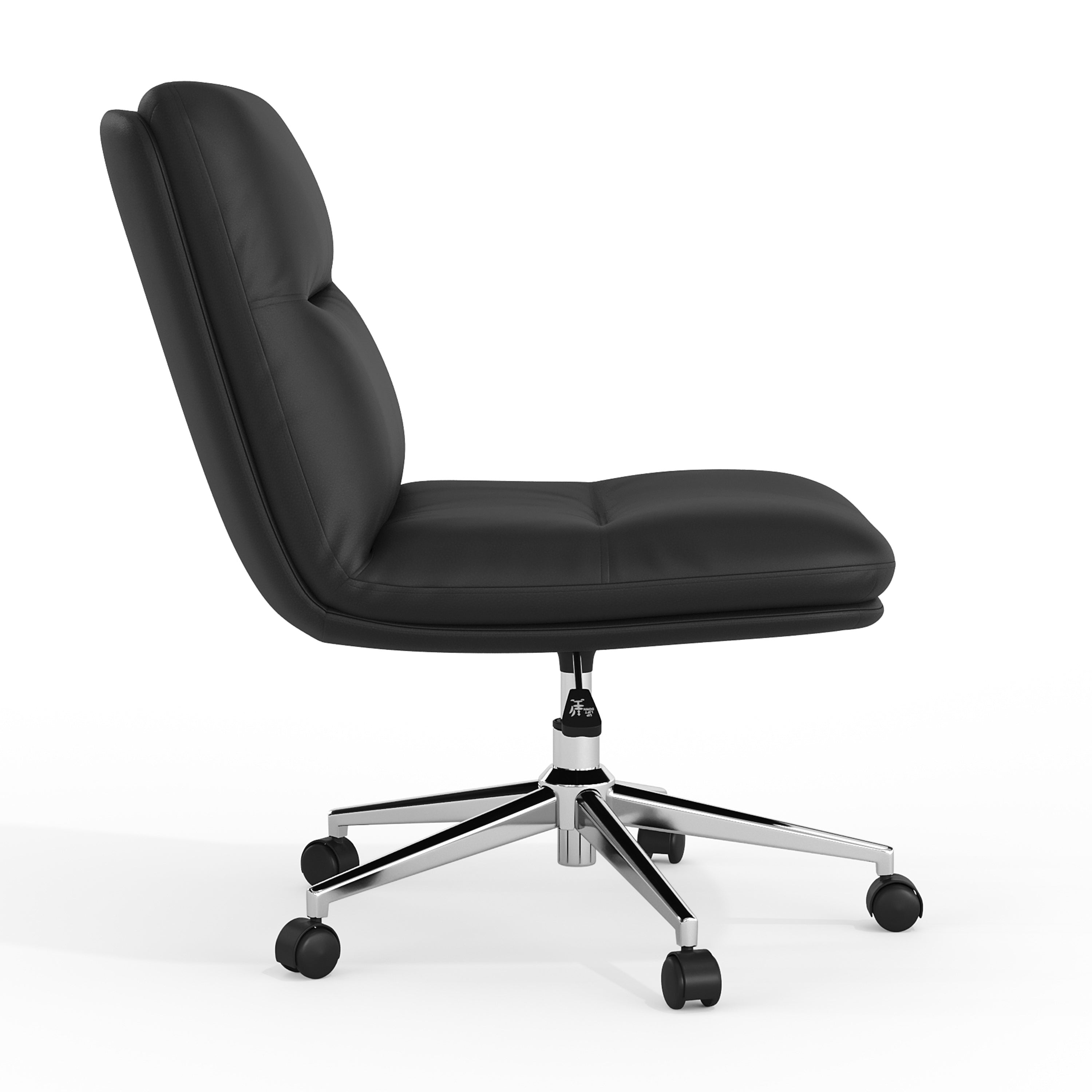 Chloe Commercial Mid-Back Black Padded LeatherSoft Armless Task Office Chair with Wheels, Adjustable Height, Swivel Function, and Chrome Frame