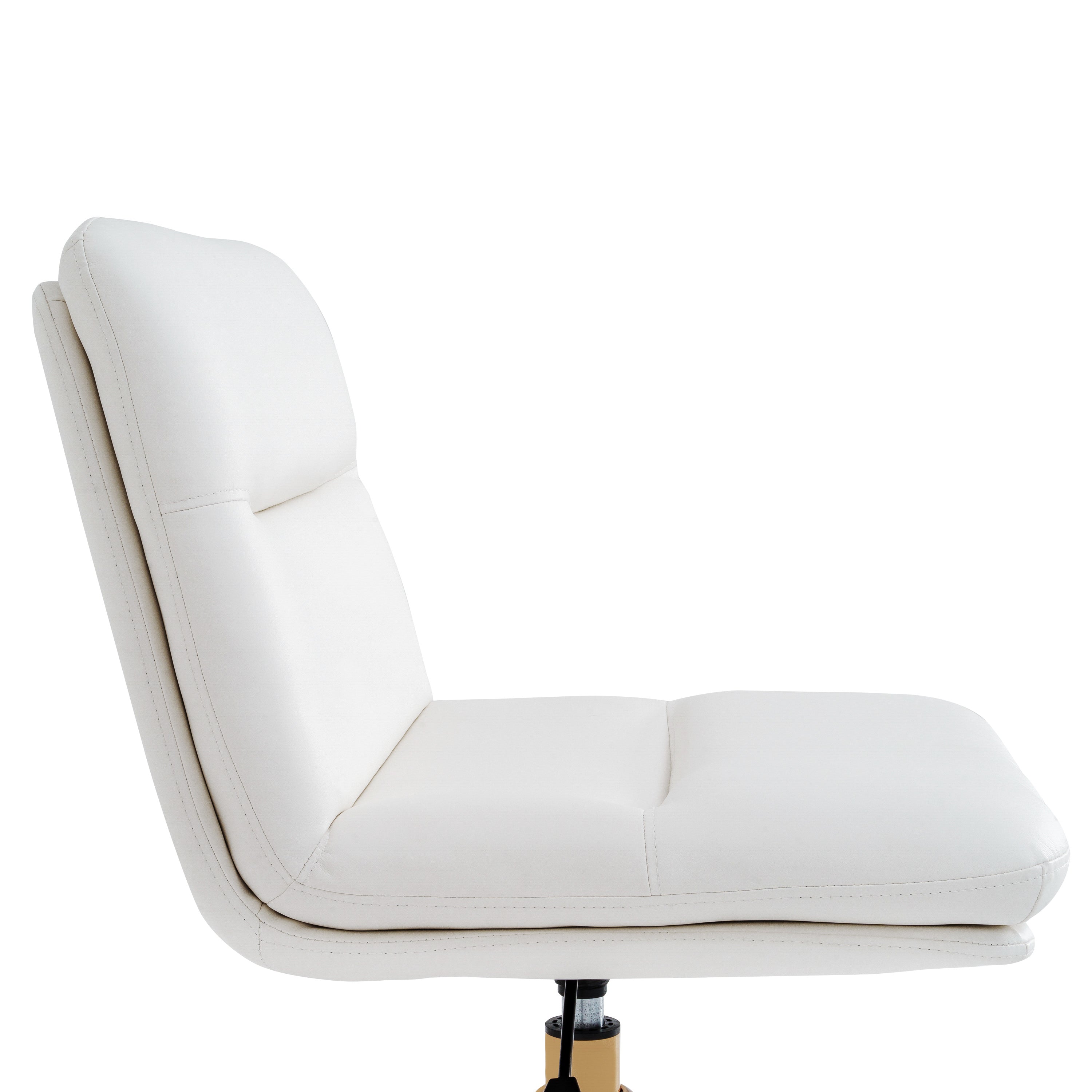 Chloe Commercial Mid-Back White Padded LeatherSoft Armless Task Office Chair with Wheels, Adjustable Height, Swivel Function, and Gold Frame