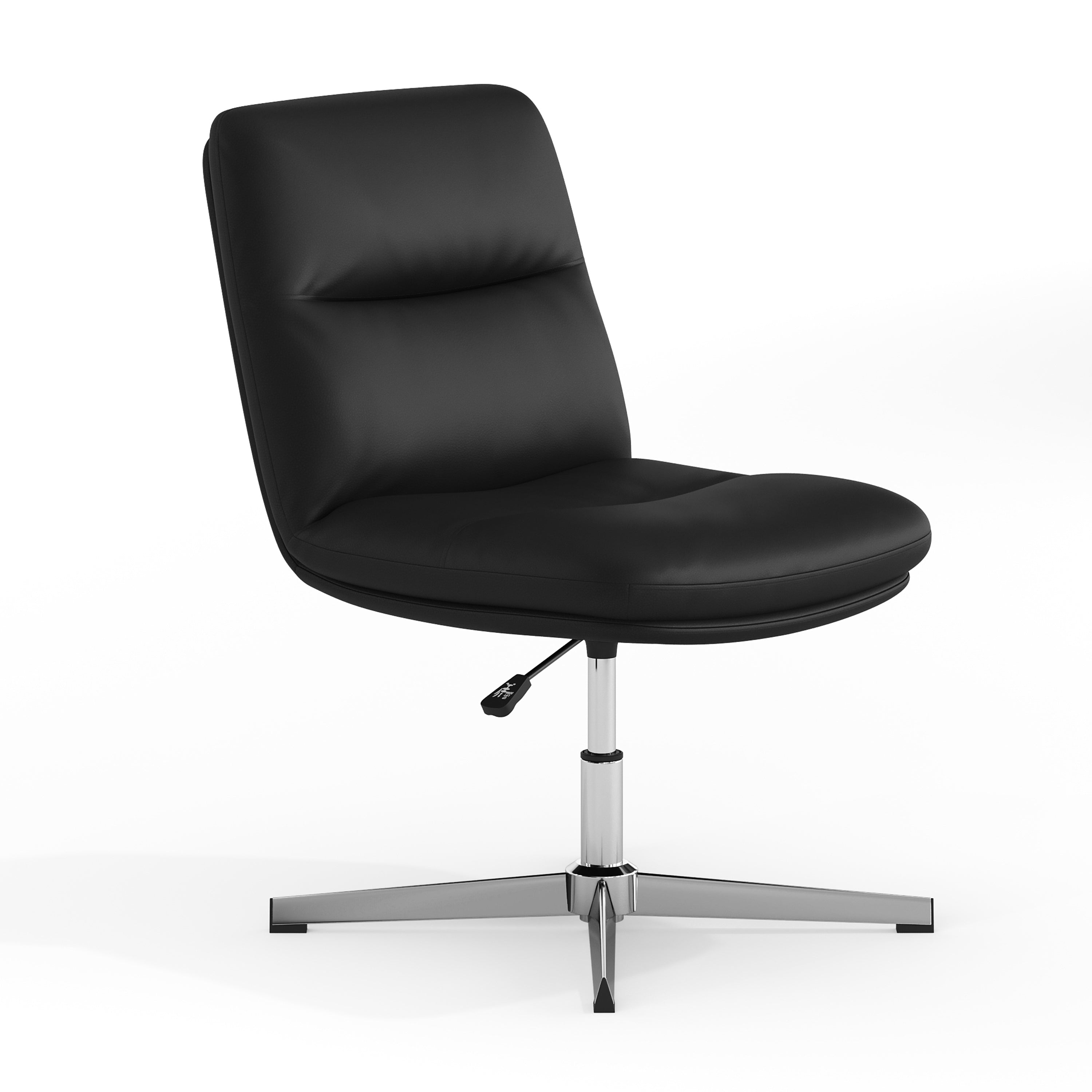 Chloe Commercial Mid-Back Black Padded LeatherSoft Armless Stationary Task Office Chair with Adjustable Height, Swivel Function, and Chrome Frame