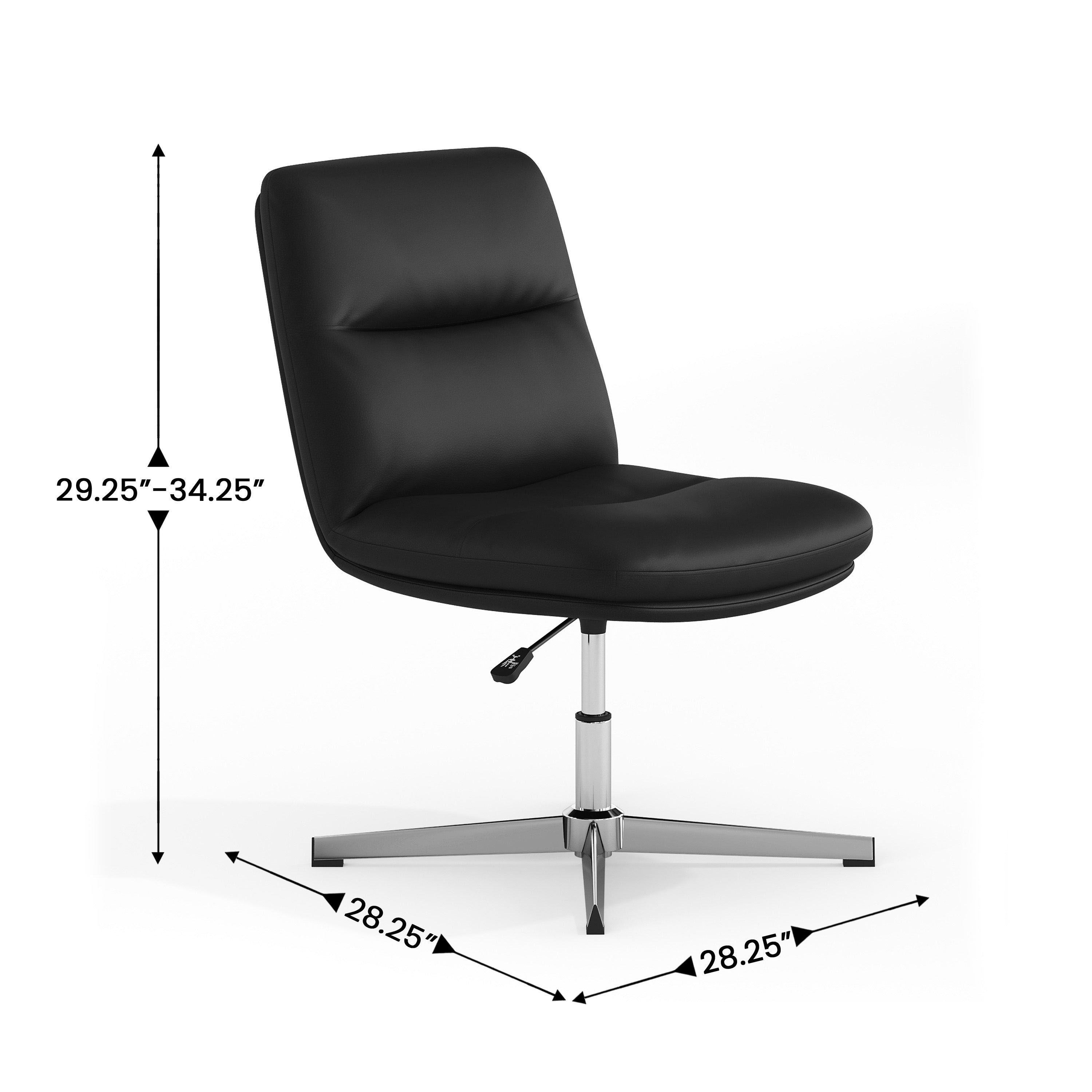 Chloe Commercial Mid-Back Black Padded LeatherSoft Armless Stationary Task Office Chair with Adjustable Height, Swivel Function, and Chrome Frame