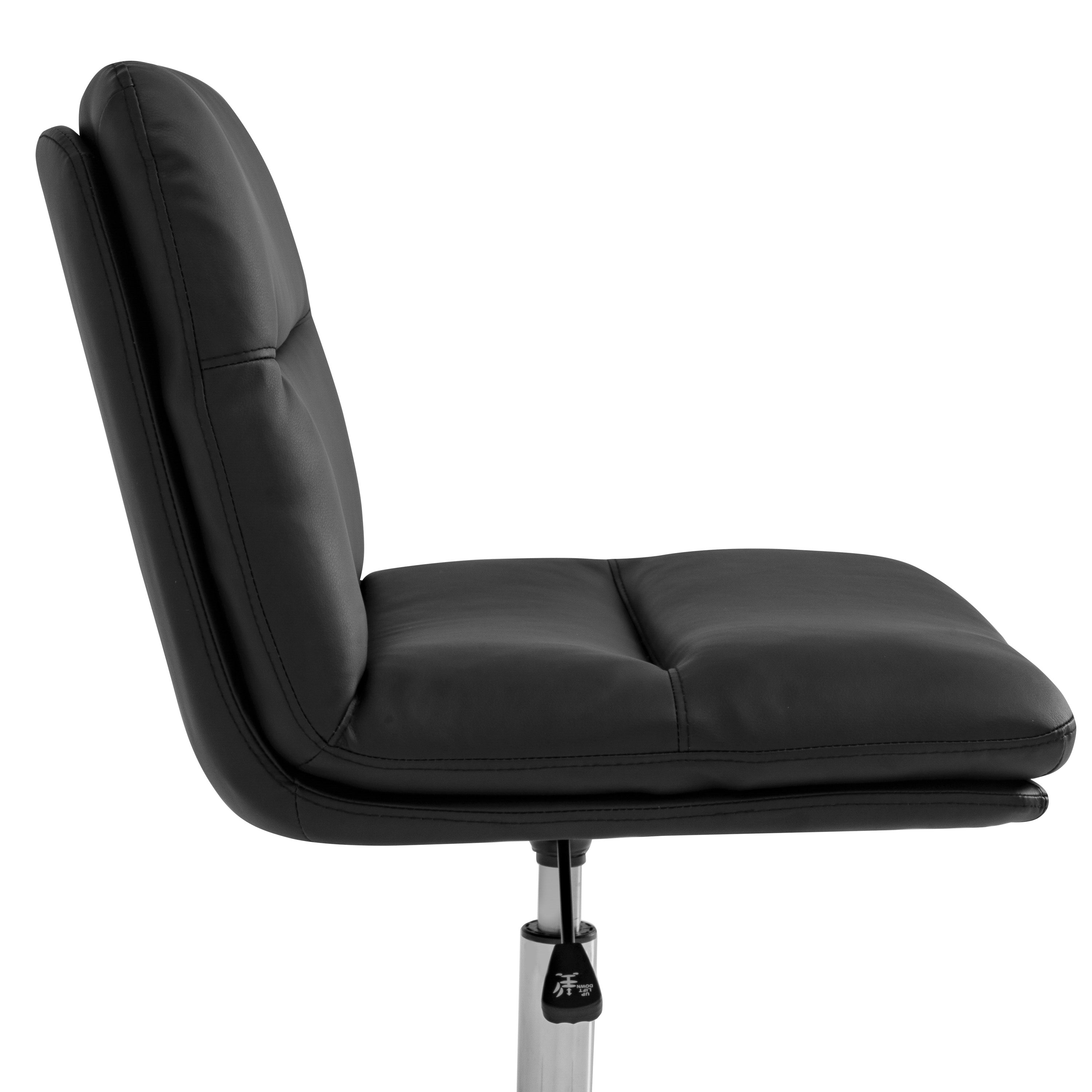 Chloe Commercial Mid-Back Black Padded LeatherSoft Armless Stationary Task Office Chair with Adjustable Height, Swivel Function, and Chrome Frame