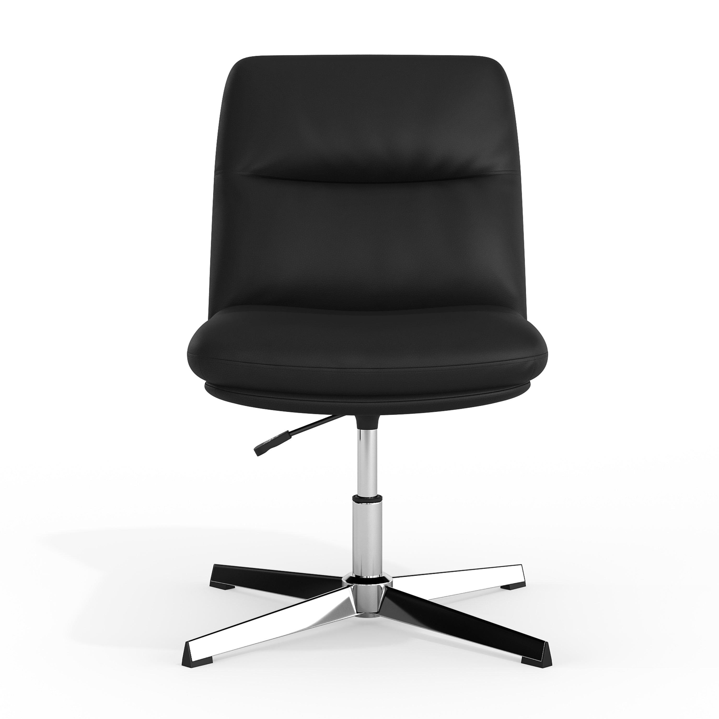 Chloe Commercial Mid-Back Black Padded LeatherSoft Armless Stationary Task Office Chair with Adjustable Height, Swivel Function, and Chrome Frame