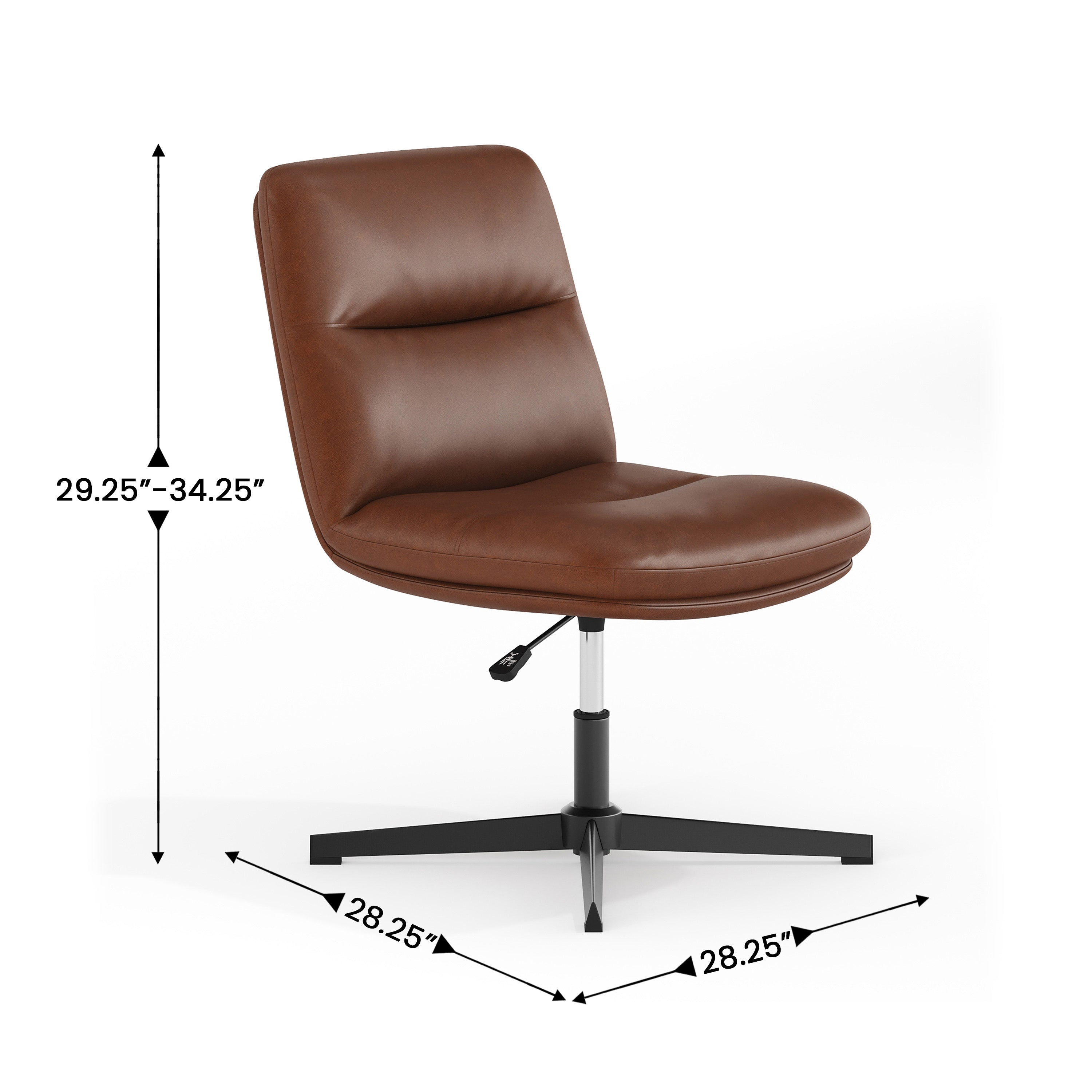 Chloe Commercial Mid-Back Cognac Padded LeatherSoft Armless Stationary Task Office Chair with Adjustable Height, Swivel Function, and Black Frame