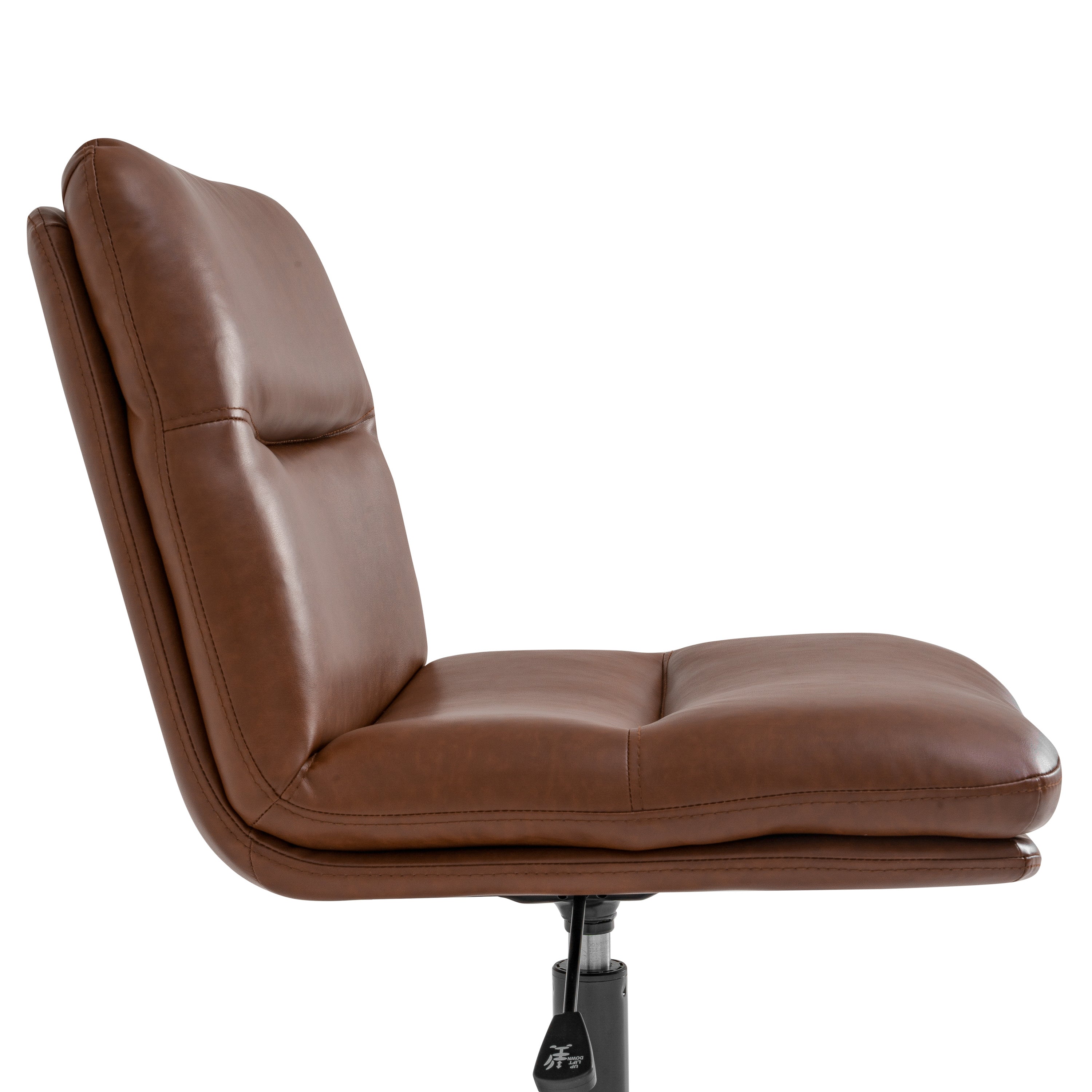 Chloe Commercial Mid-Back Cognac Padded LeatherSoft Armless Stationary Task Office Chair with Adjustable Height, Swivel Function, and Black Frame