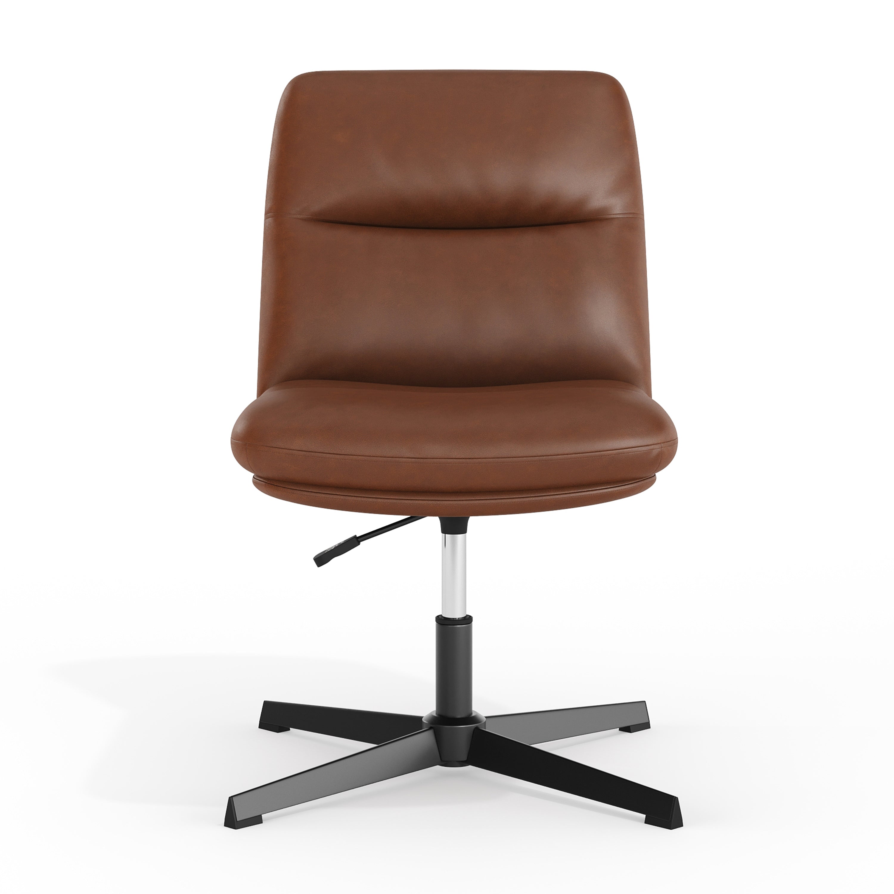 Chloe Commercial Mid-Back Cognac Padded LeatherSoft Armless Stationary Task Office Chair with Adjustable Height, Swivel Function, and Black Frame