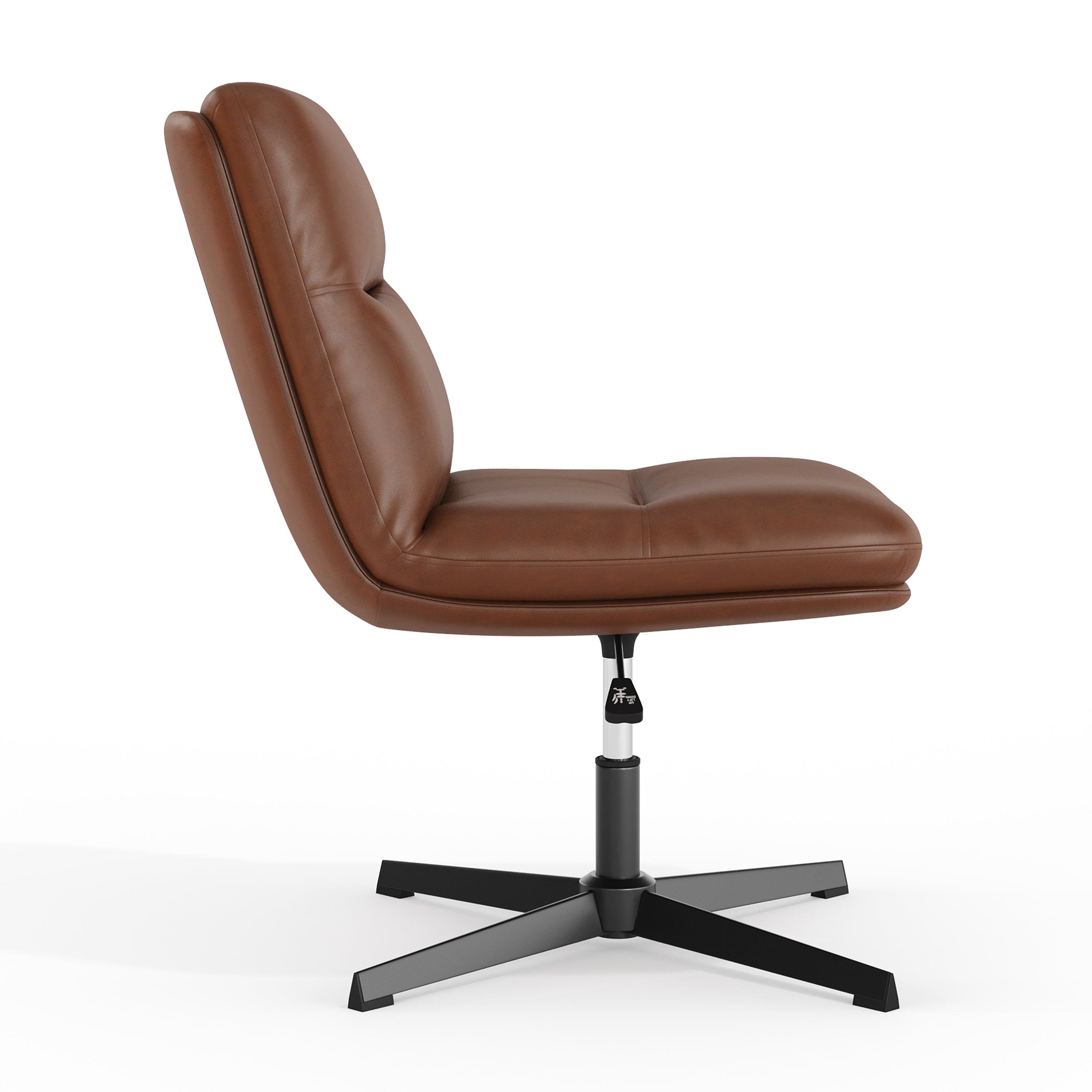 Chloe Commercial Mid-Back Cognac Padded LeatherSoft Armless Stationary Task Office Chair with Adjustable Height, Swivel Function, and Black Frame