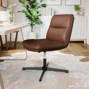 Chloe Commercial Mid-Back Cognac Padded LeatherSoft Armless Stationary Task Office Chair with Adjustable Height, Swivel Function, and Black Frame
