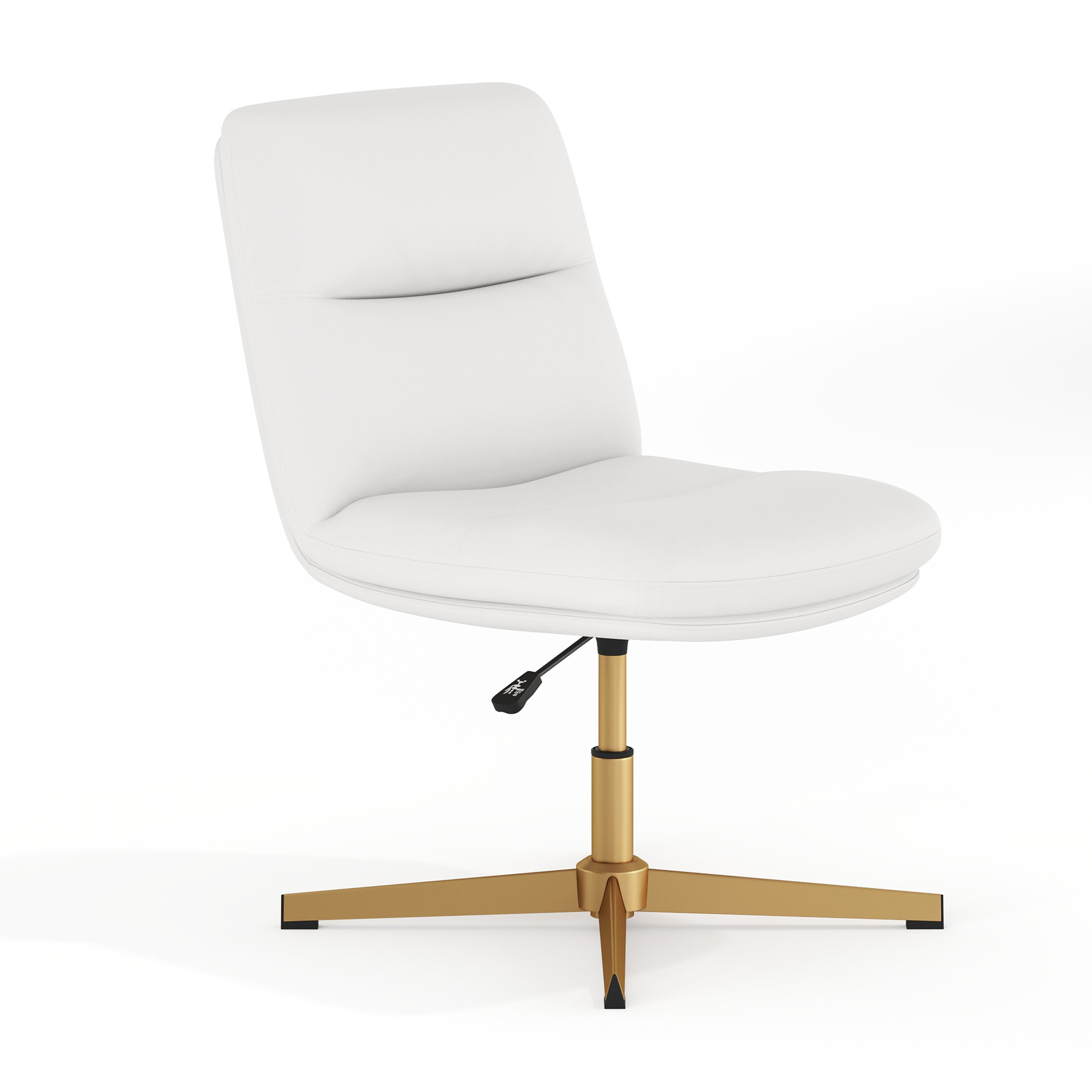 Chloe Commercial Mid-Back White Padded LeatherSoft Armless Stationary Task Office Chair with Adjustable Height, Swivel Function, and Gold Frame