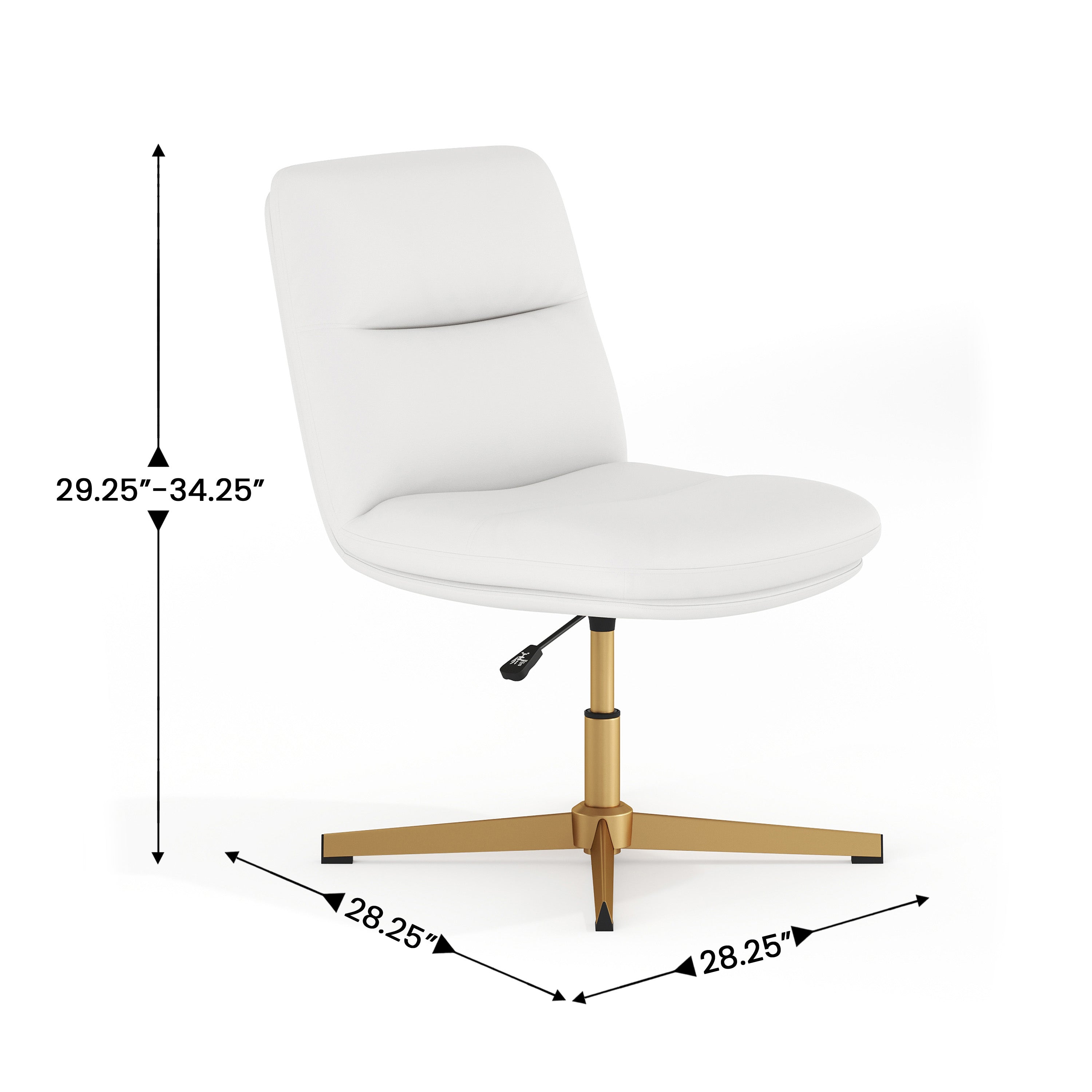 Chloe Commercial Mid-Back White Padded LeatherSoft Armless Stationary Task Office Chair with Adjustable Height, Swivel Function, and Gold Frame