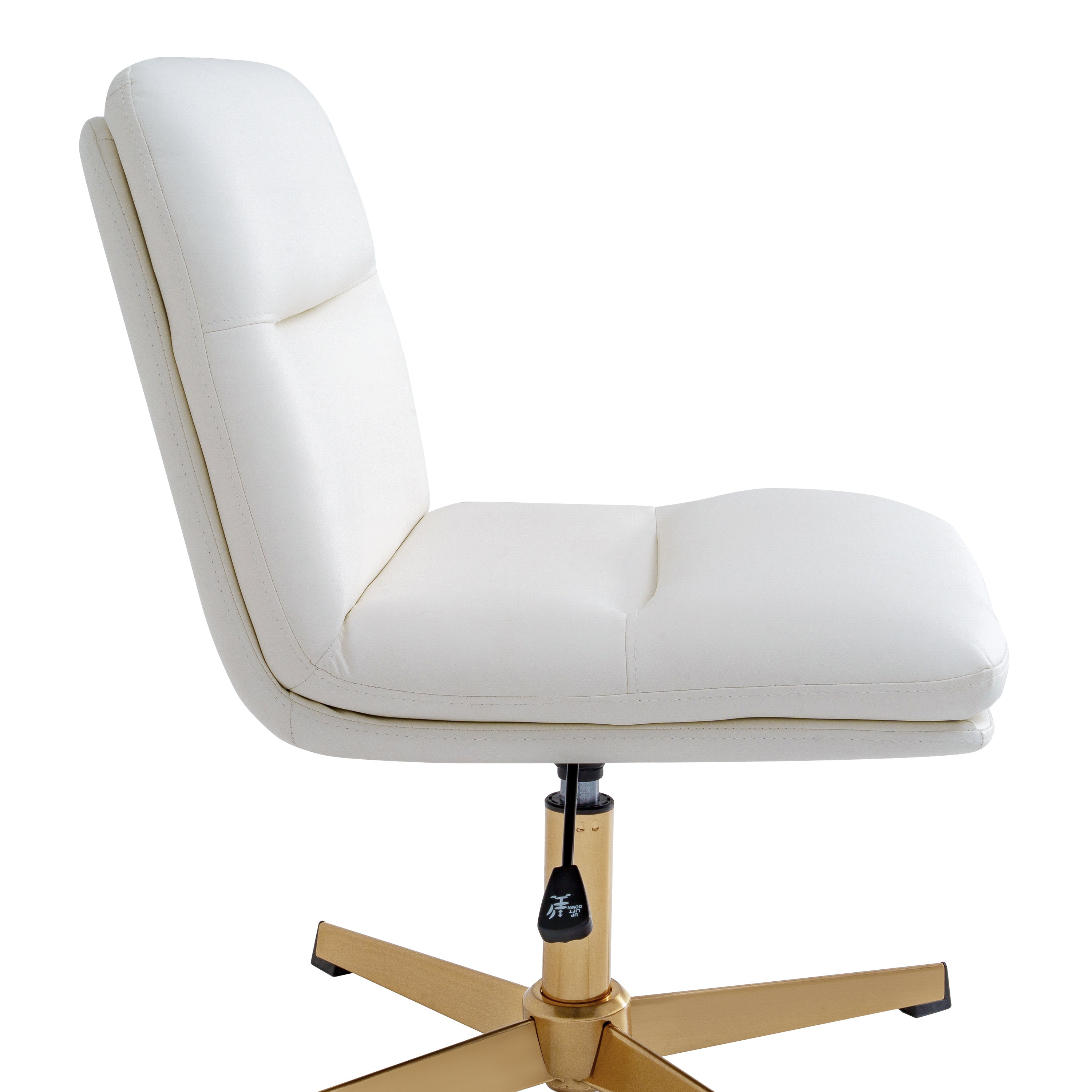 Chloe Commercial Mid-Back White Padded LeatherSoft Armless Stationary Task Office Chair with Adjustable Height, Swivel Function, and Gold Frame