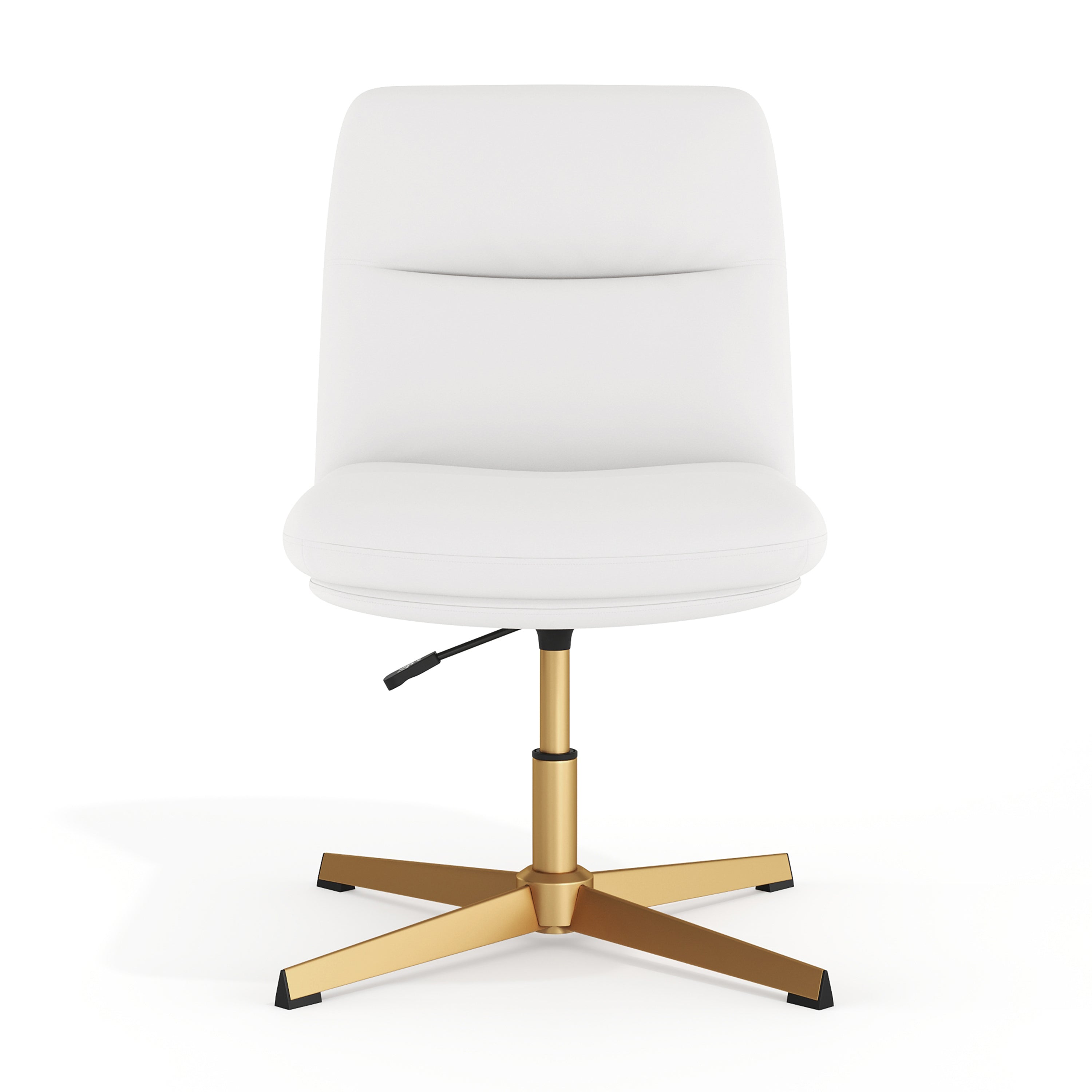 Chloe Commercial Mid-Back White Padded LeatherSoft Armless Stationary Task Office Chair with Adjustable Height, Swivel Function, and Gold Frame