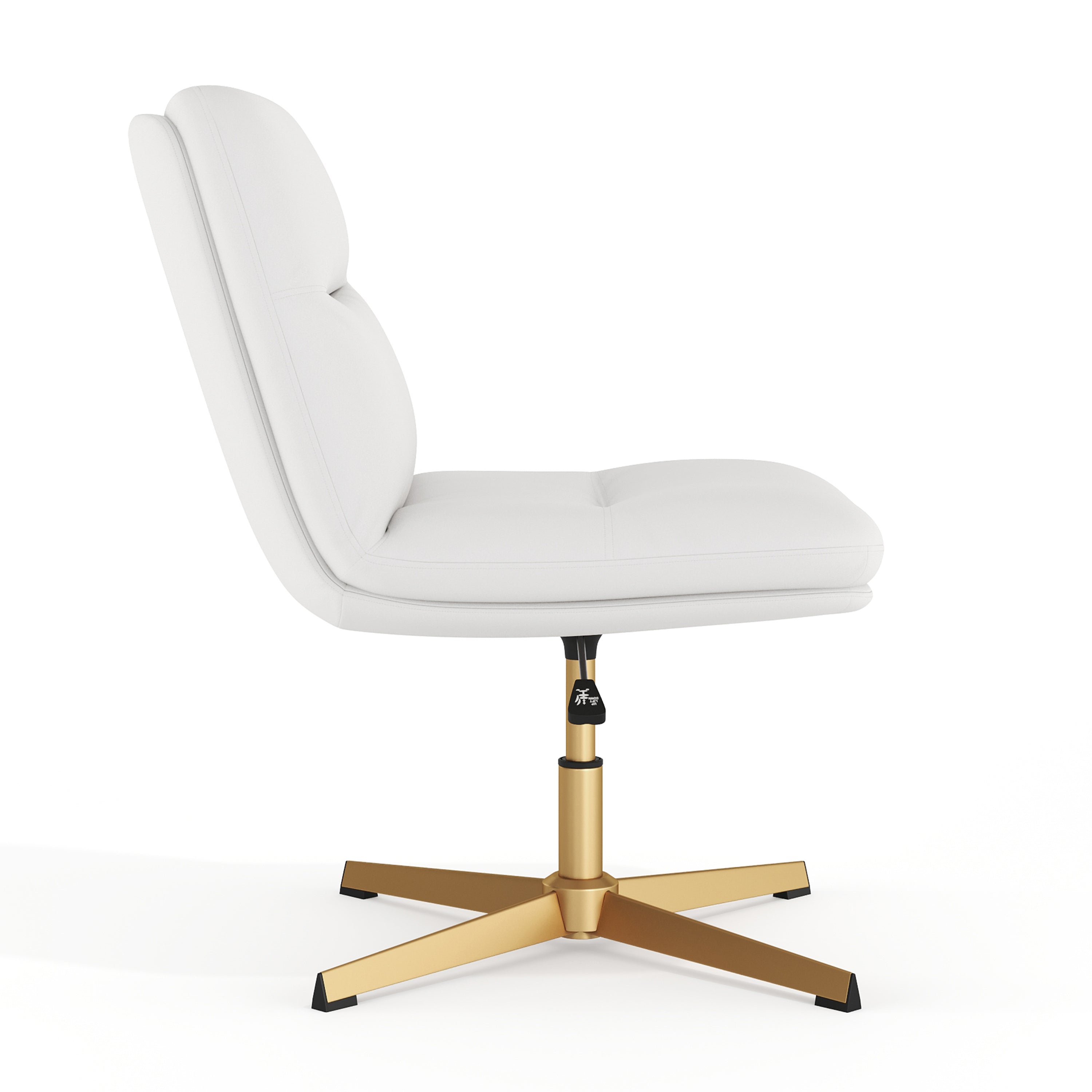 Chloe Commercial Mid-Back White Padded LeatherSoft Armless Stationary Task Office Chair with Adjustable Height, Swivel Function, and Gold Frame