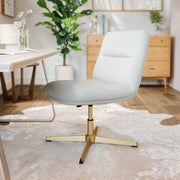 Chloe Commercial Mid-Back White Padded LeatherSoft Armless Stationary Task Office Chair with Adjustable Height, Swivel Function, and Gold Frame