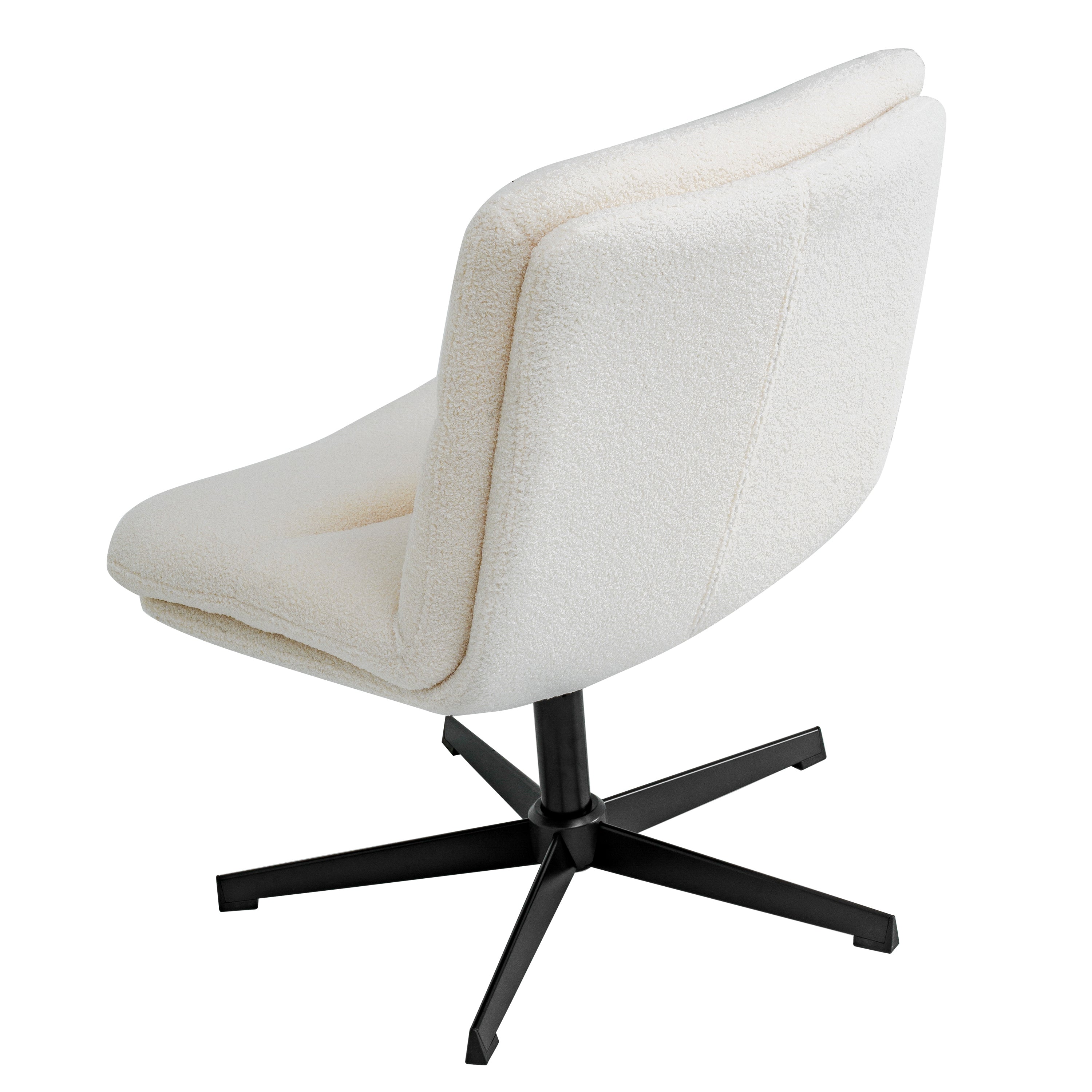 Chloe Commercial Wide Mid-Back Cream Padded Faux Shearling Armless Stationary Task Office Chair with Adjustable Height, Swivel Function, Black Frame