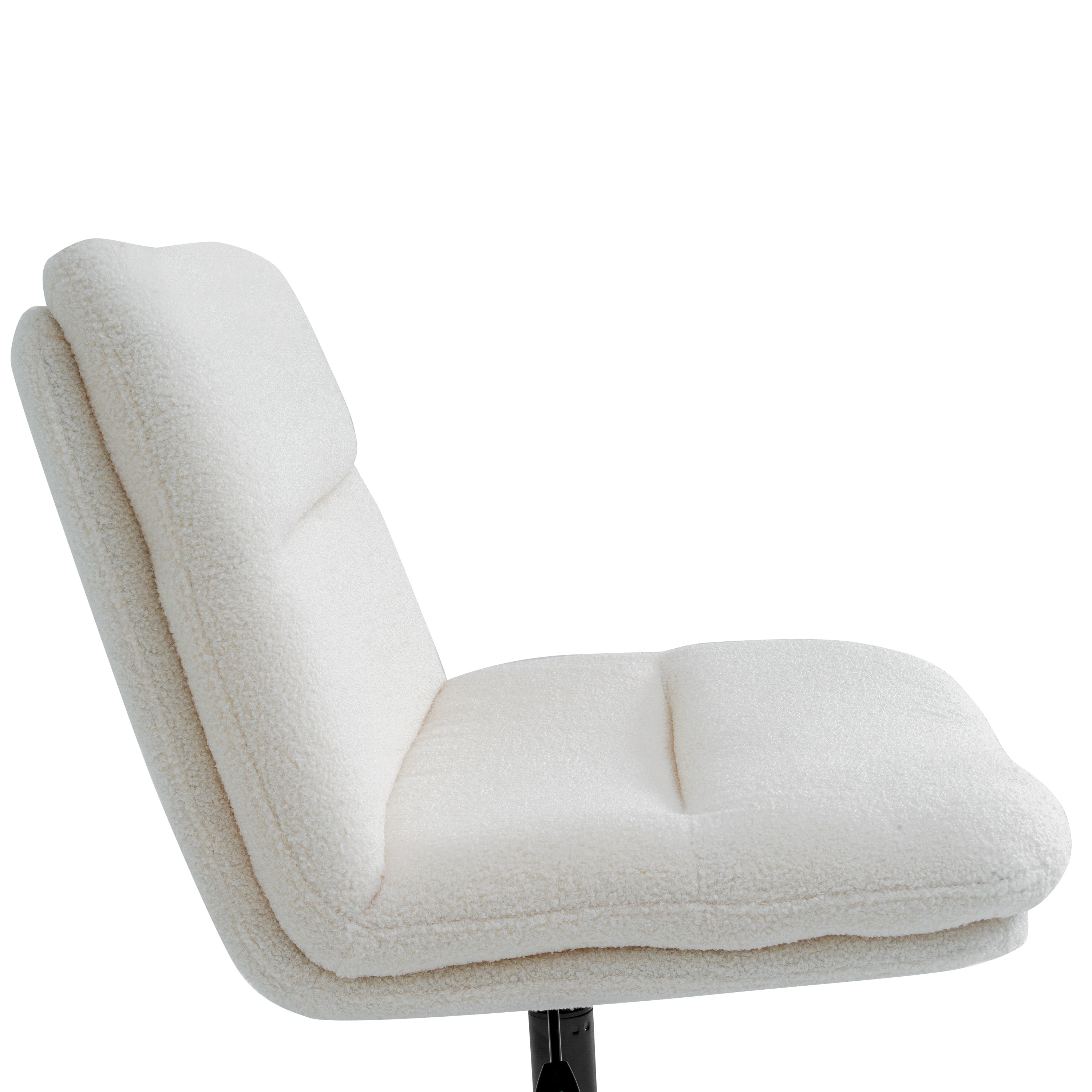 Chloe Commercial Wide Mid-Back Cream Padded Faux Shearling Armless Stationary Task Office Chair with Adjustable Height, Swivel Function, Black Frame