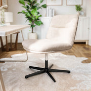 Chloe Commercial Wide Mid-Back Cream Padded Faux Shearling Armless Stationary Task Office Chair with Adjustable Height, Swivel Function, Black Frame