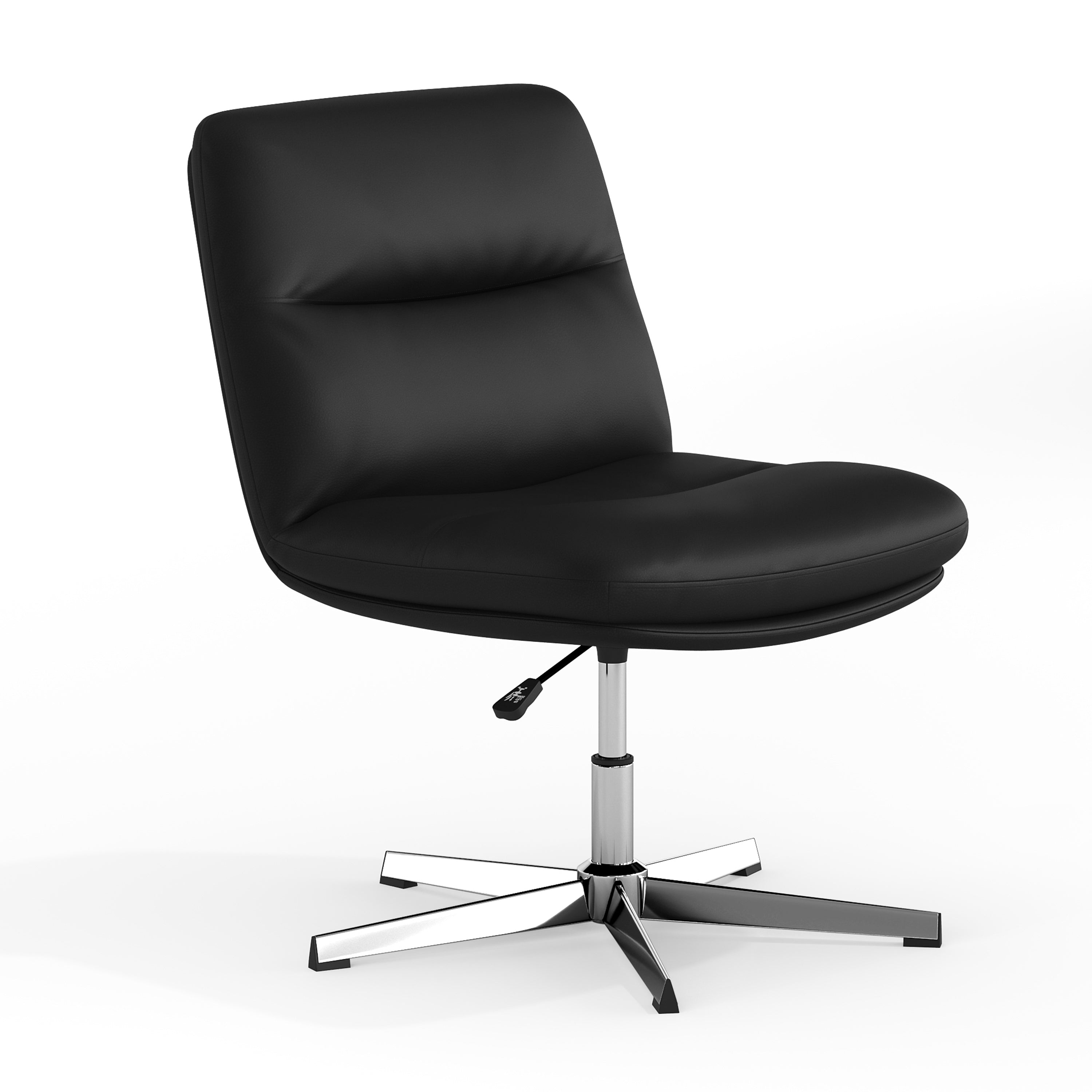 Chloe Commercial Wide Mid-Back Black Padded LeatherSoft Armless Stationary Task Office Chair with Adjustable Height, Swivel Function, and Chrome Frame