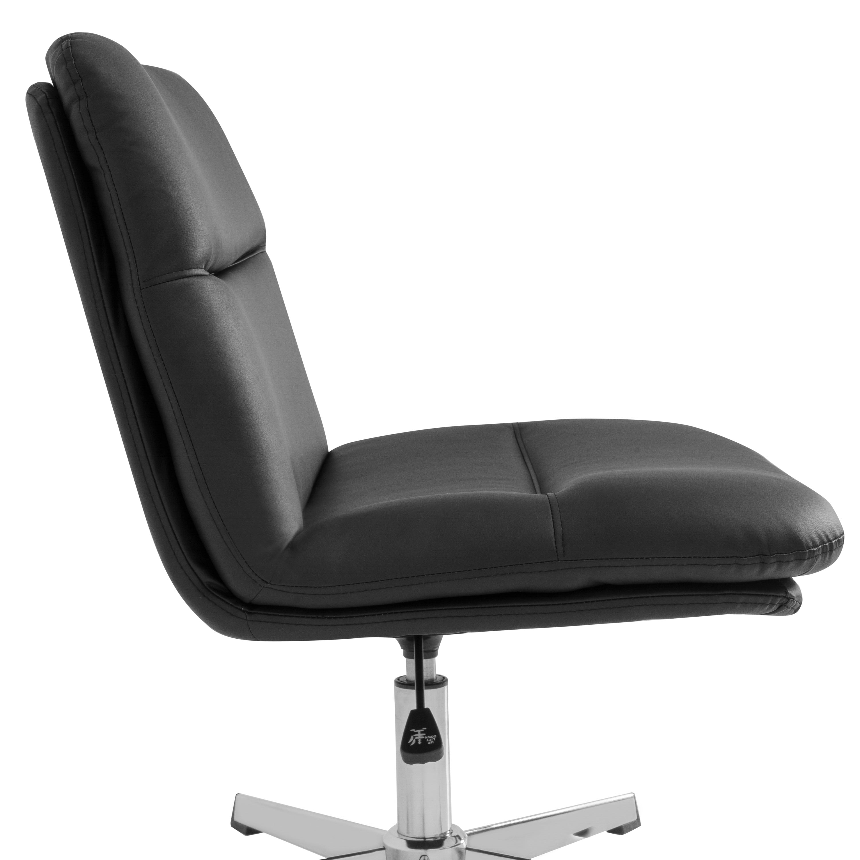 Chloe Commercial Wide Mid-Back Black Padded LeatherSoft Armless Stationary Task Office Chair with Adjustable Height, Swivel Function, and Chrome Frame