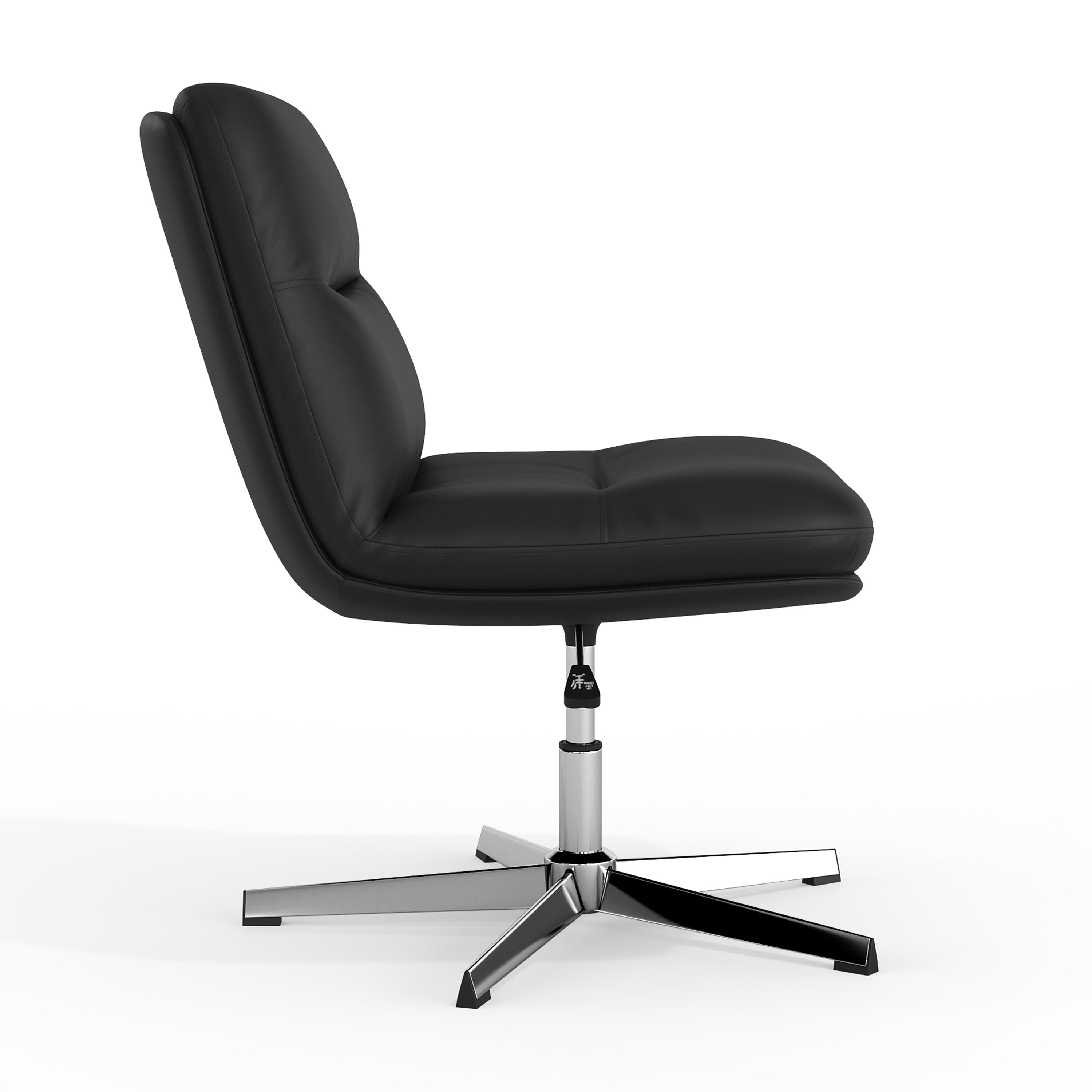 Chloe Commercial Wide Mid-Back Black Padded LeatherSoft Armless Stationary Task Office Chair with Adjustable Height, Swivel Function, and Chrome Frame