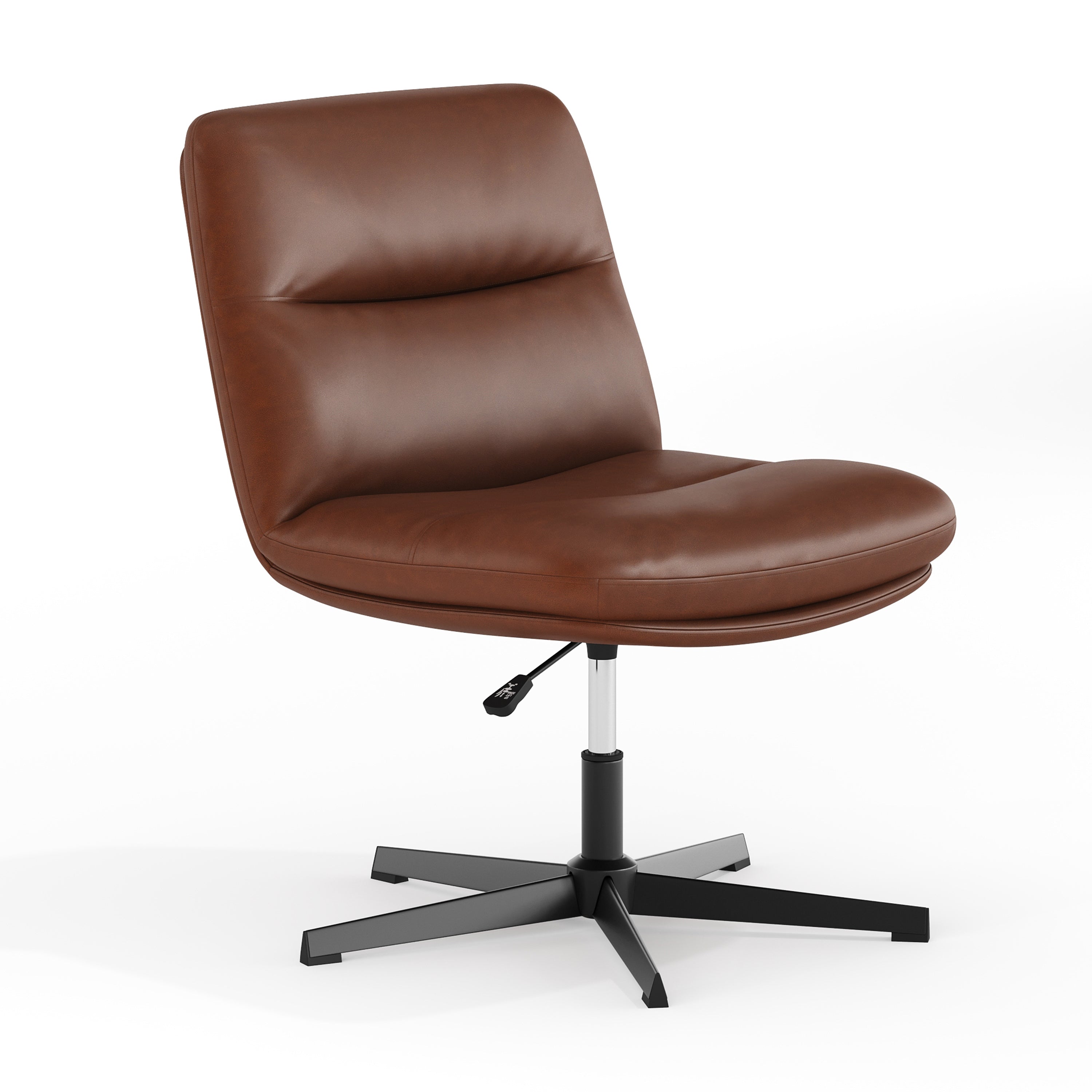 Chloe Commercial Wide Mid-Back Cognac Padded LeatherSoft Armless Stationary Task Office Chair with Adjustable Height, Swivel Function, and Black Frame