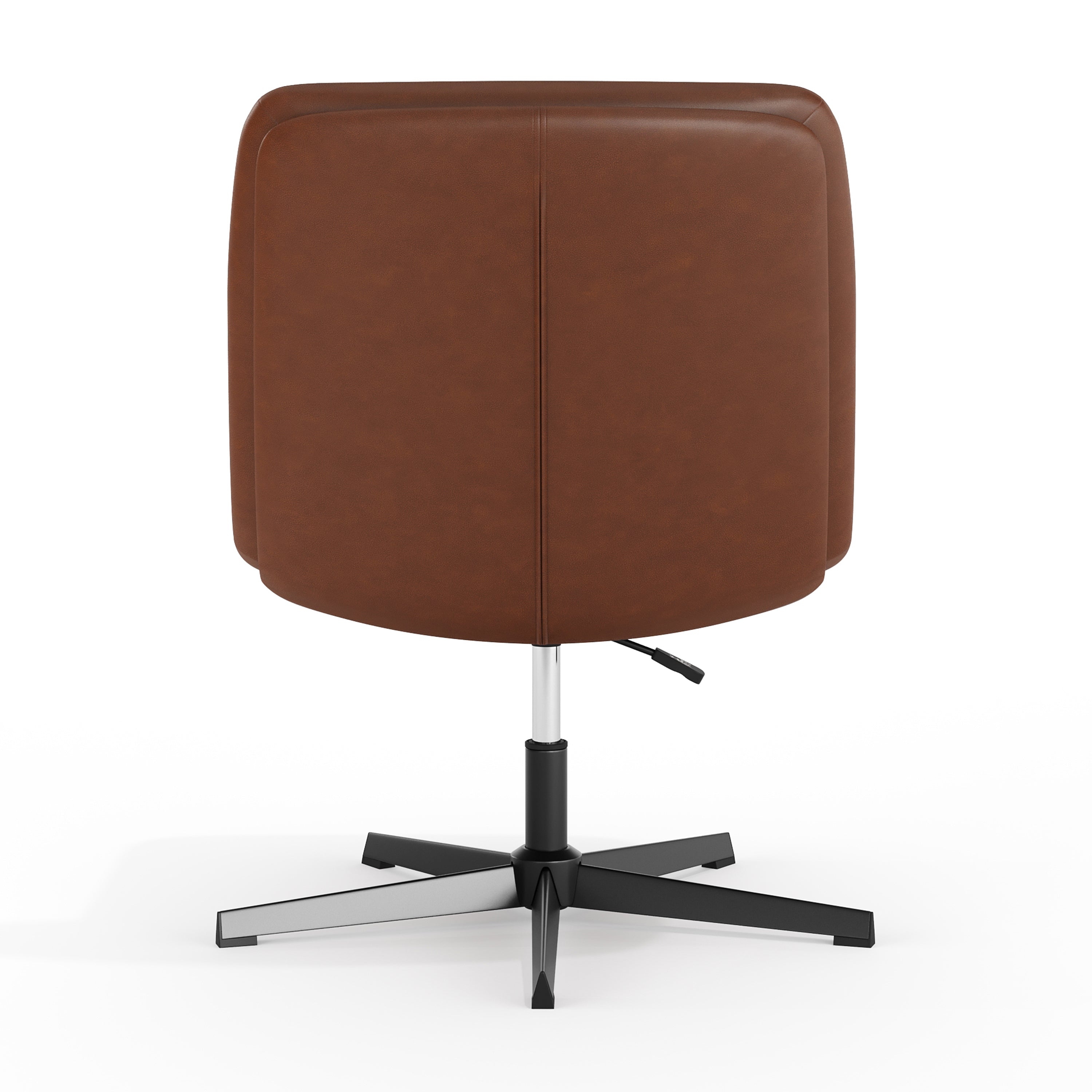 Chloe Commercial Wide Mid-Back Cognac Padded LeatherSoft Armless Stationary Task Office Chair with Adjustable Height, Swivel Function, and Black Frame