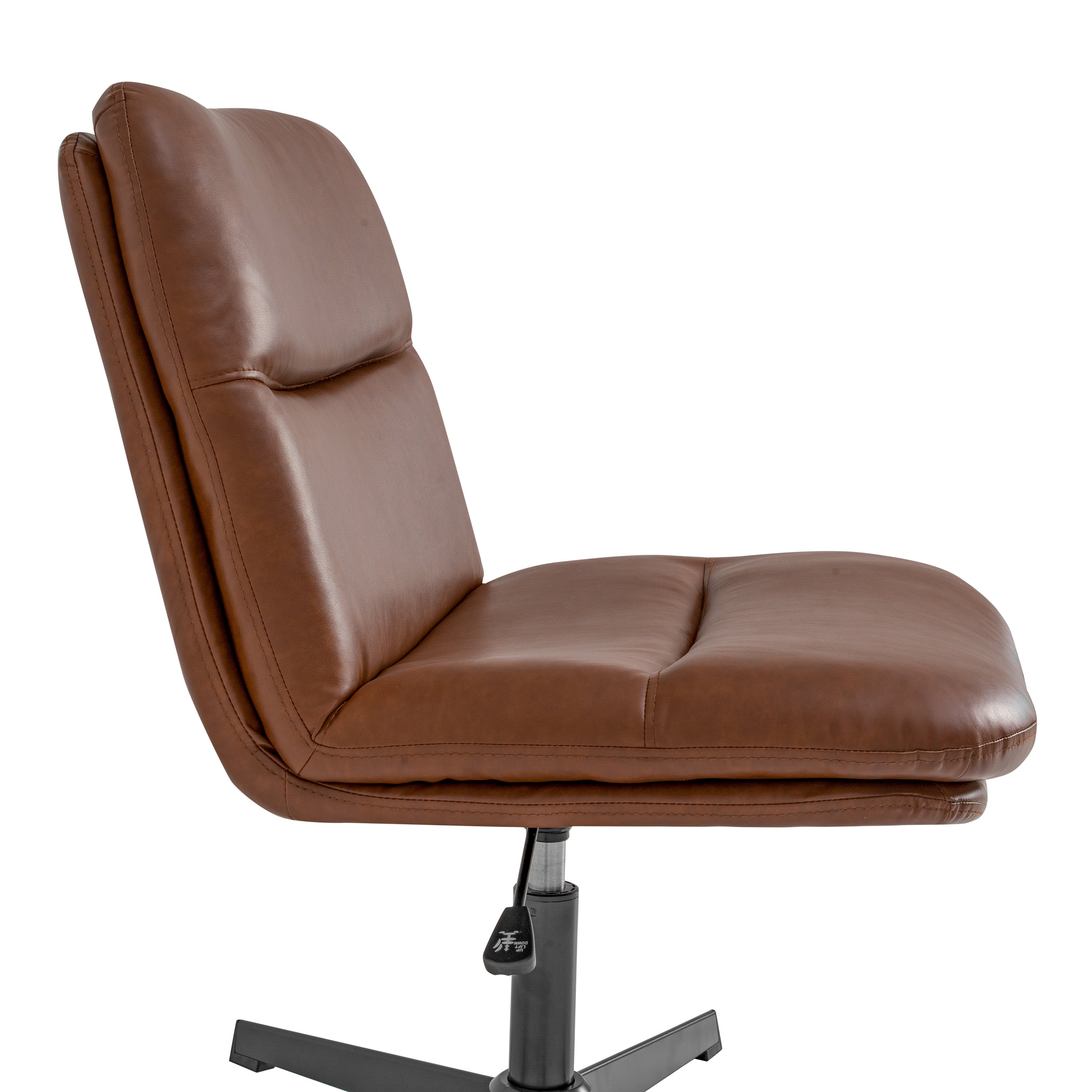 Chloe Commercial Wide Mid-Back Cognac Padded LeatherSoft Armless Stationary Task Office Chair with Adjustable Height, Swivel Function, and Black Frame